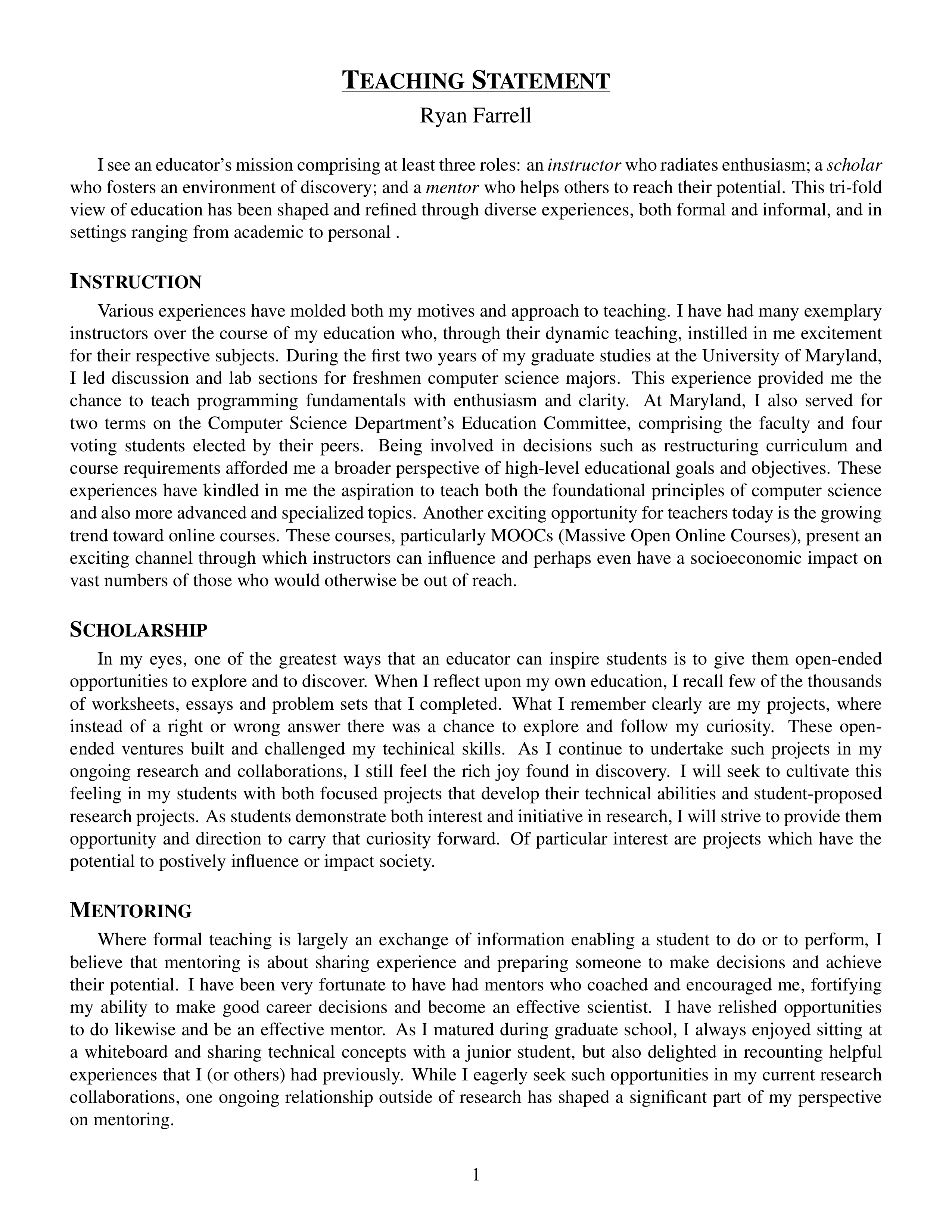 Teaching Statement — page 1