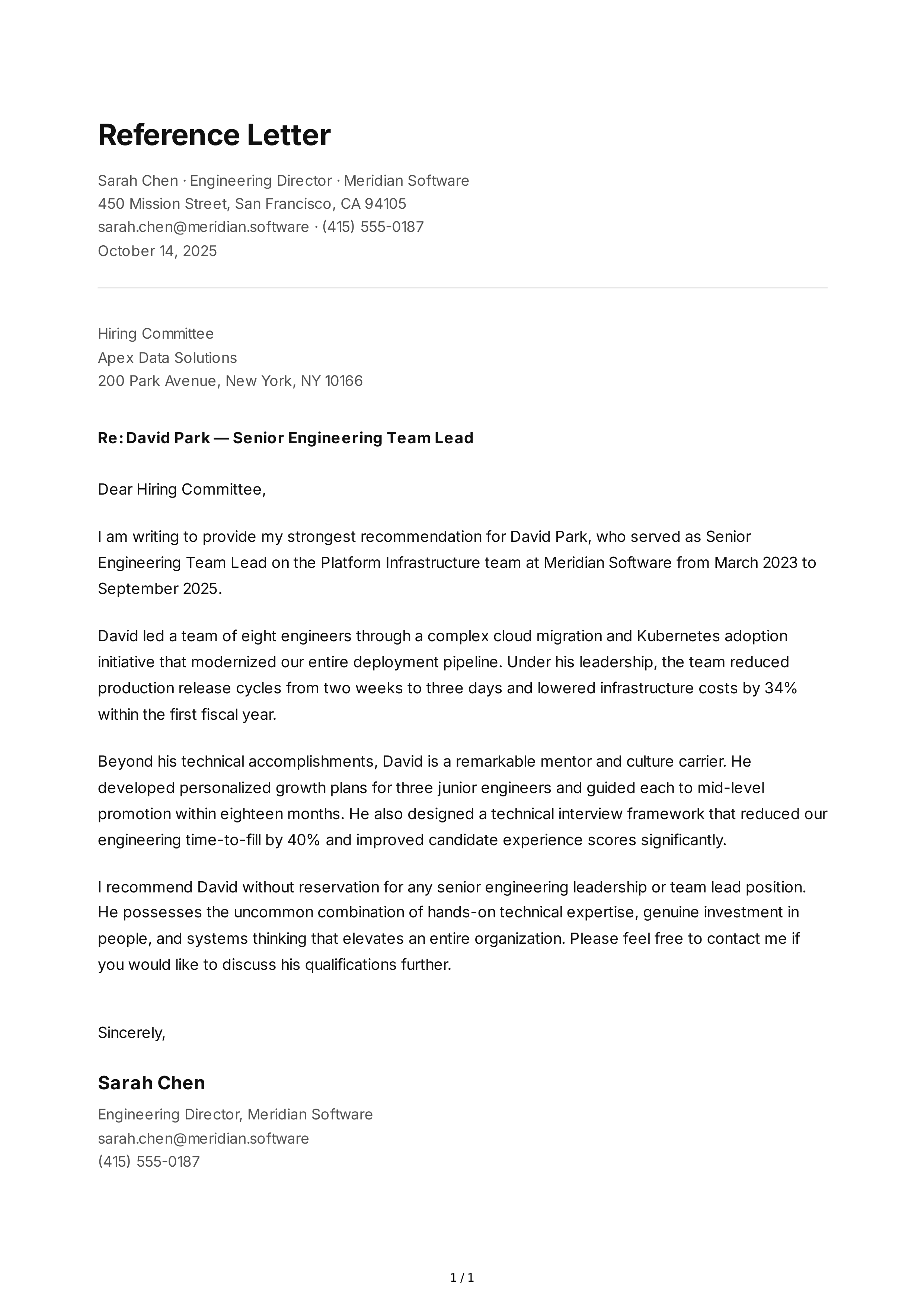 Team Leader Reference Letter — page 1