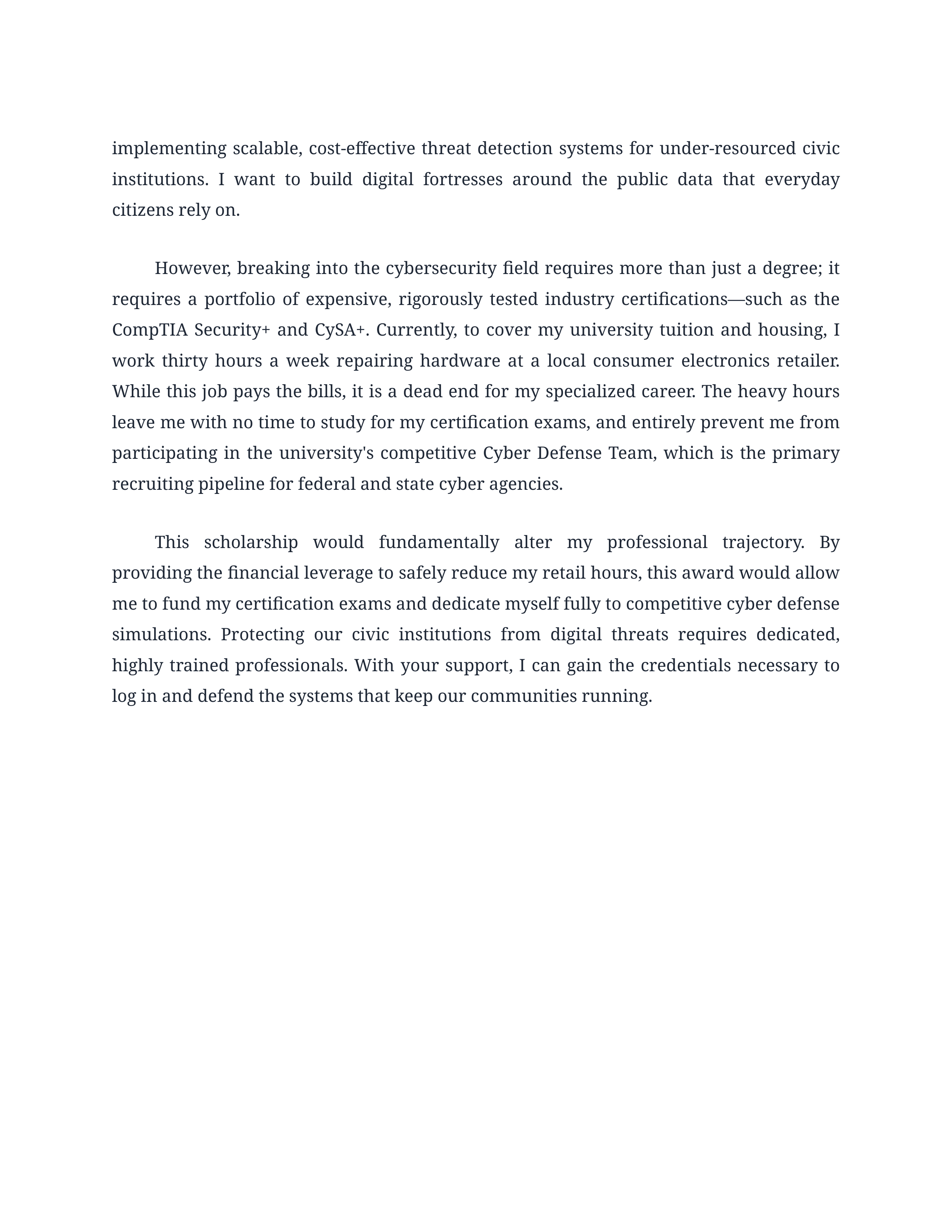 Technology Career Goals Scholarship Essay — page 2