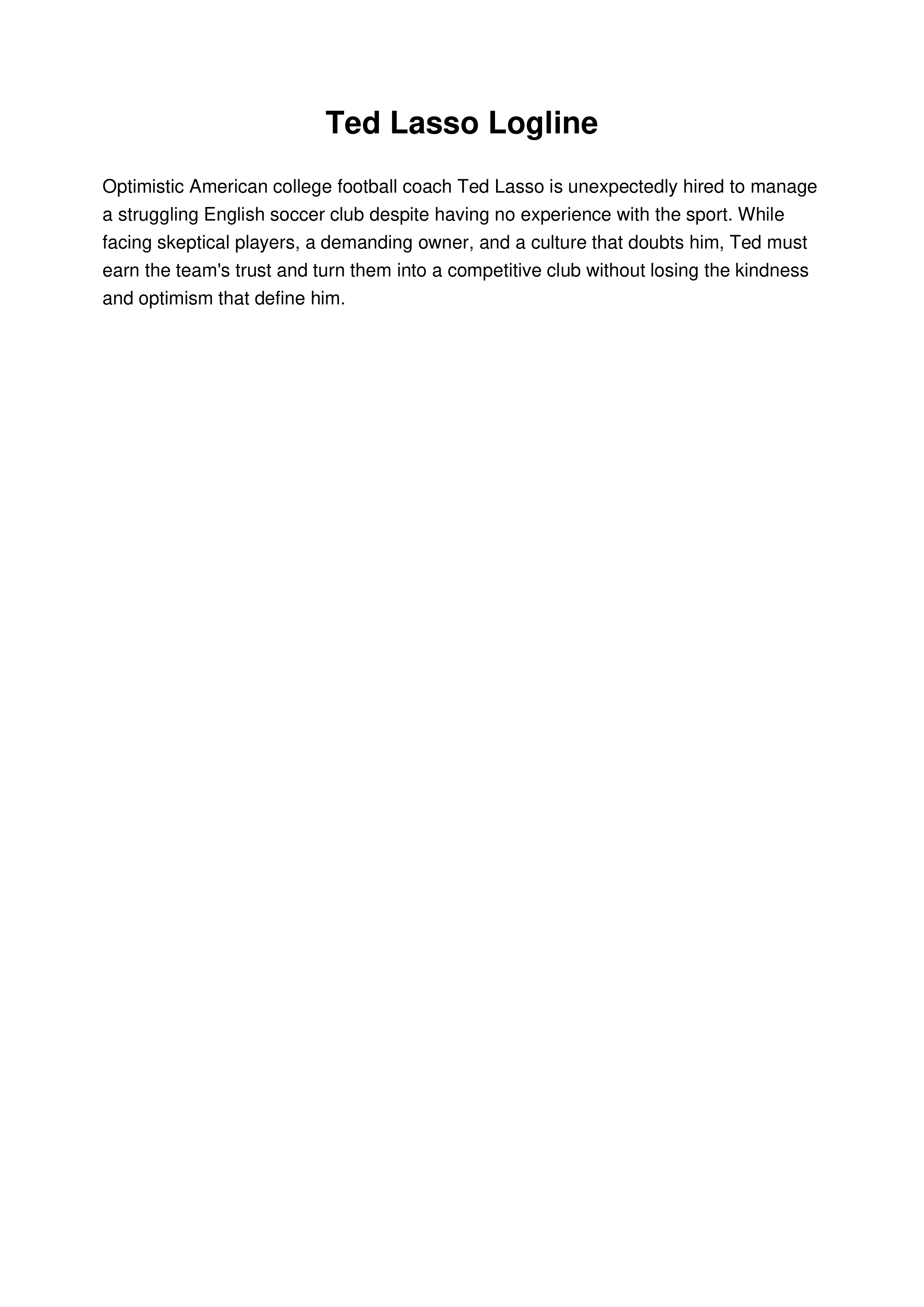 Ted Lasso Logline — page 1