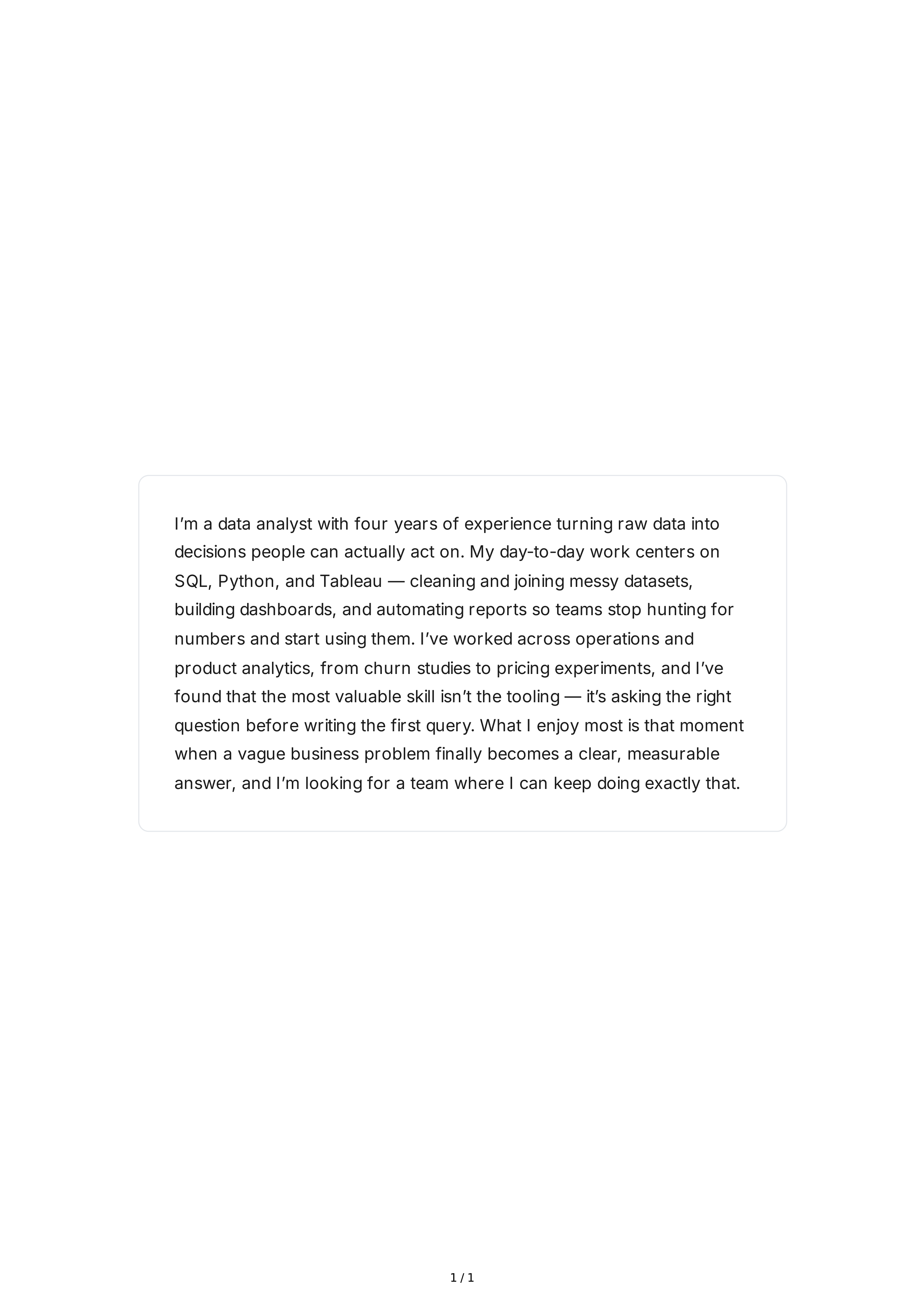 Tell Me About Yourself for Data Analyst — page 1