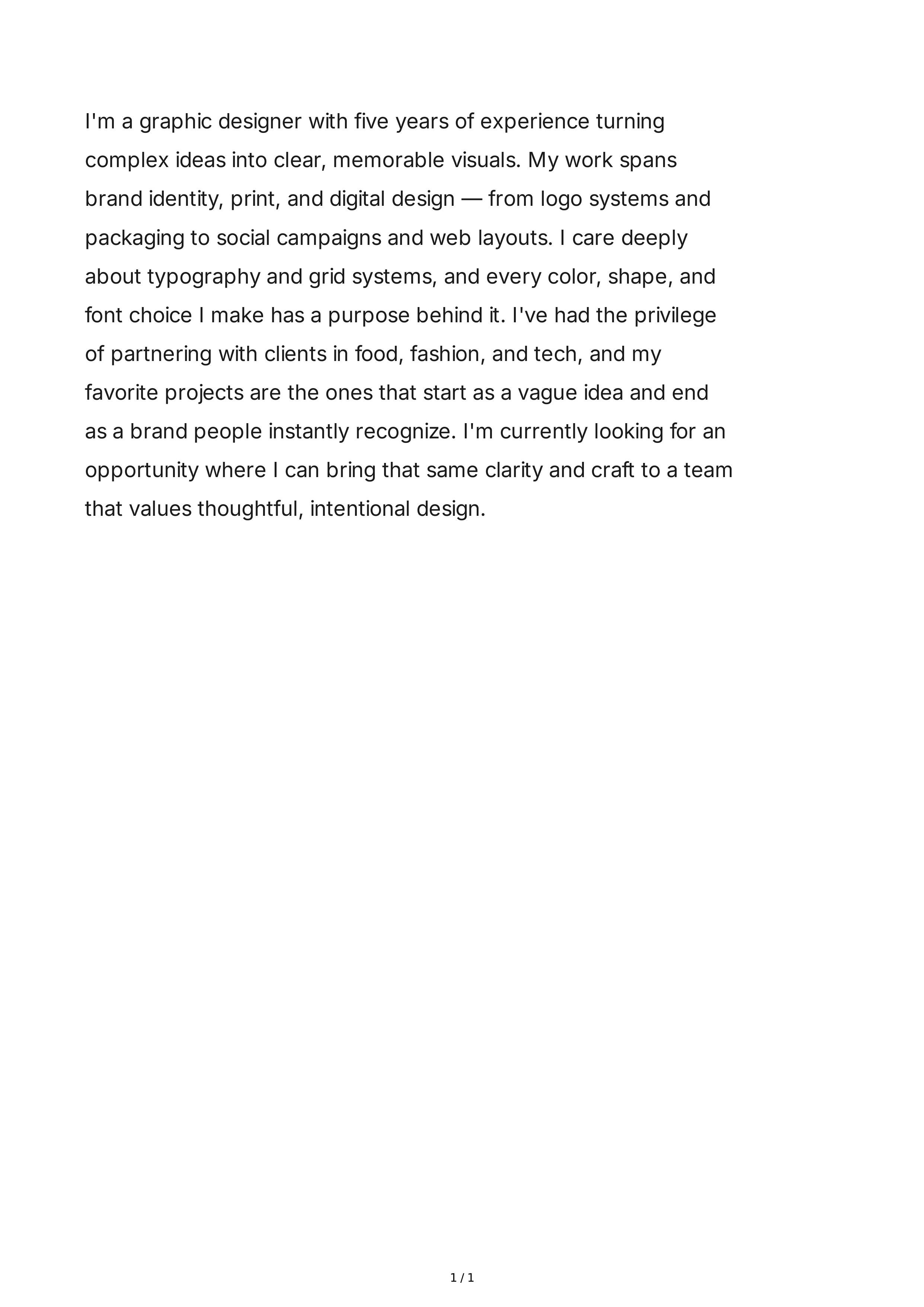 Tell Me About Yourself for Graphic Designer — page 1