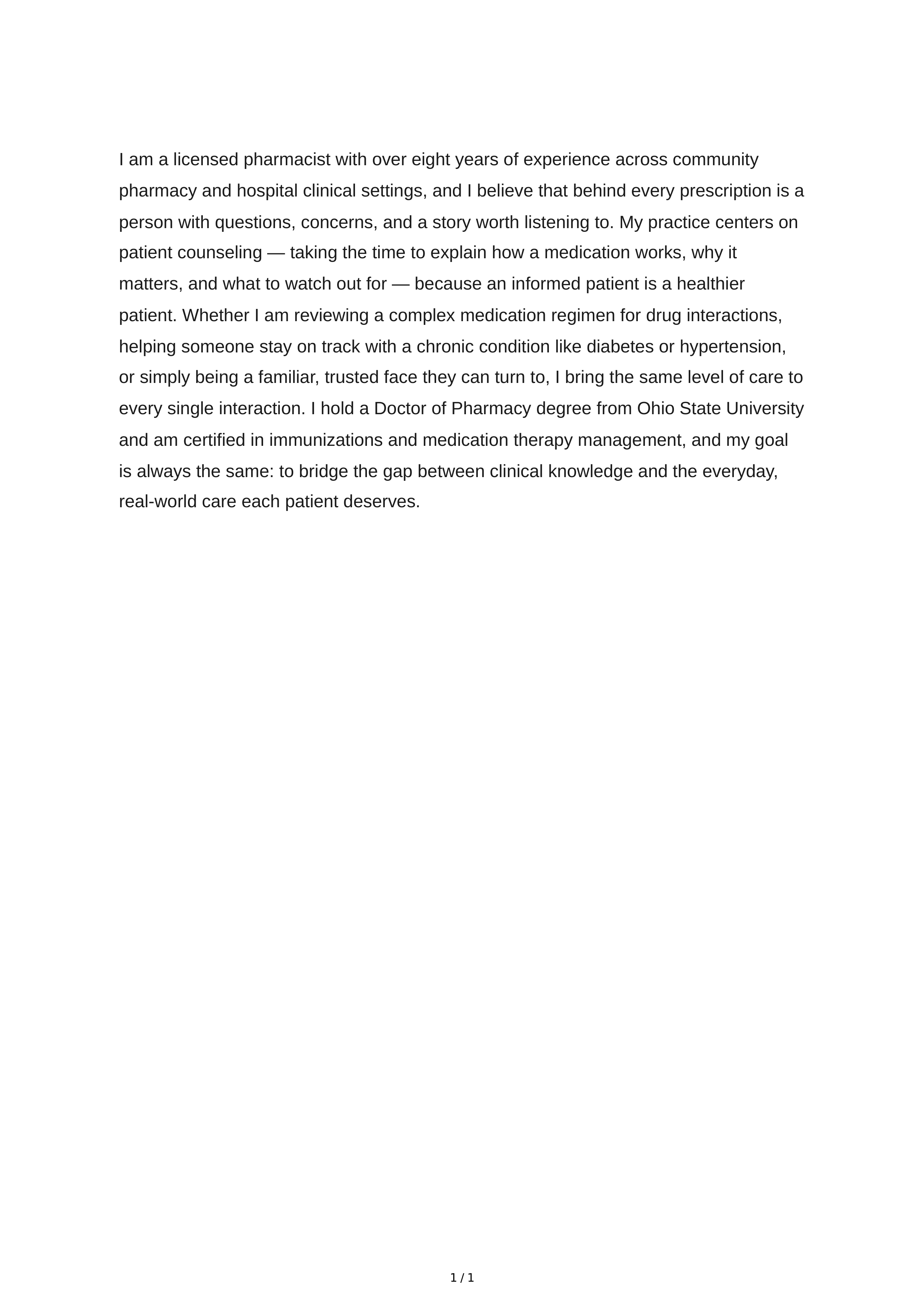 Tell Me About Yourself for Pharmacist — page 1