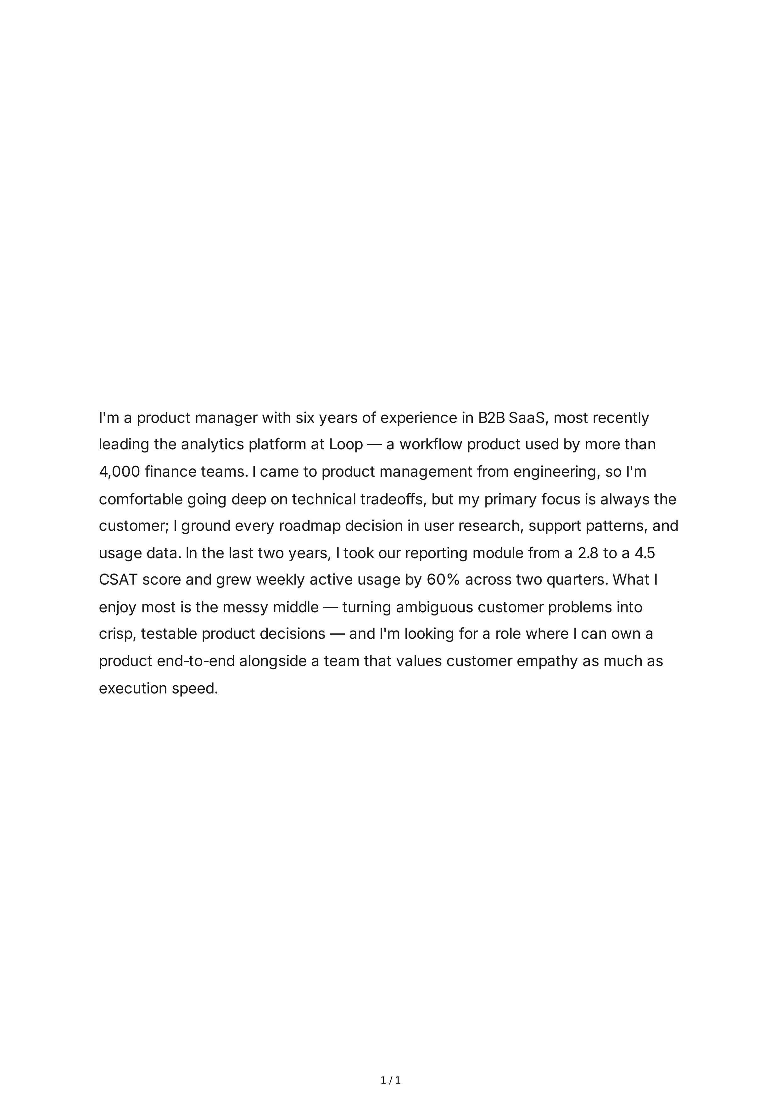 Tell Me About Yourself for Project Manager — page 1