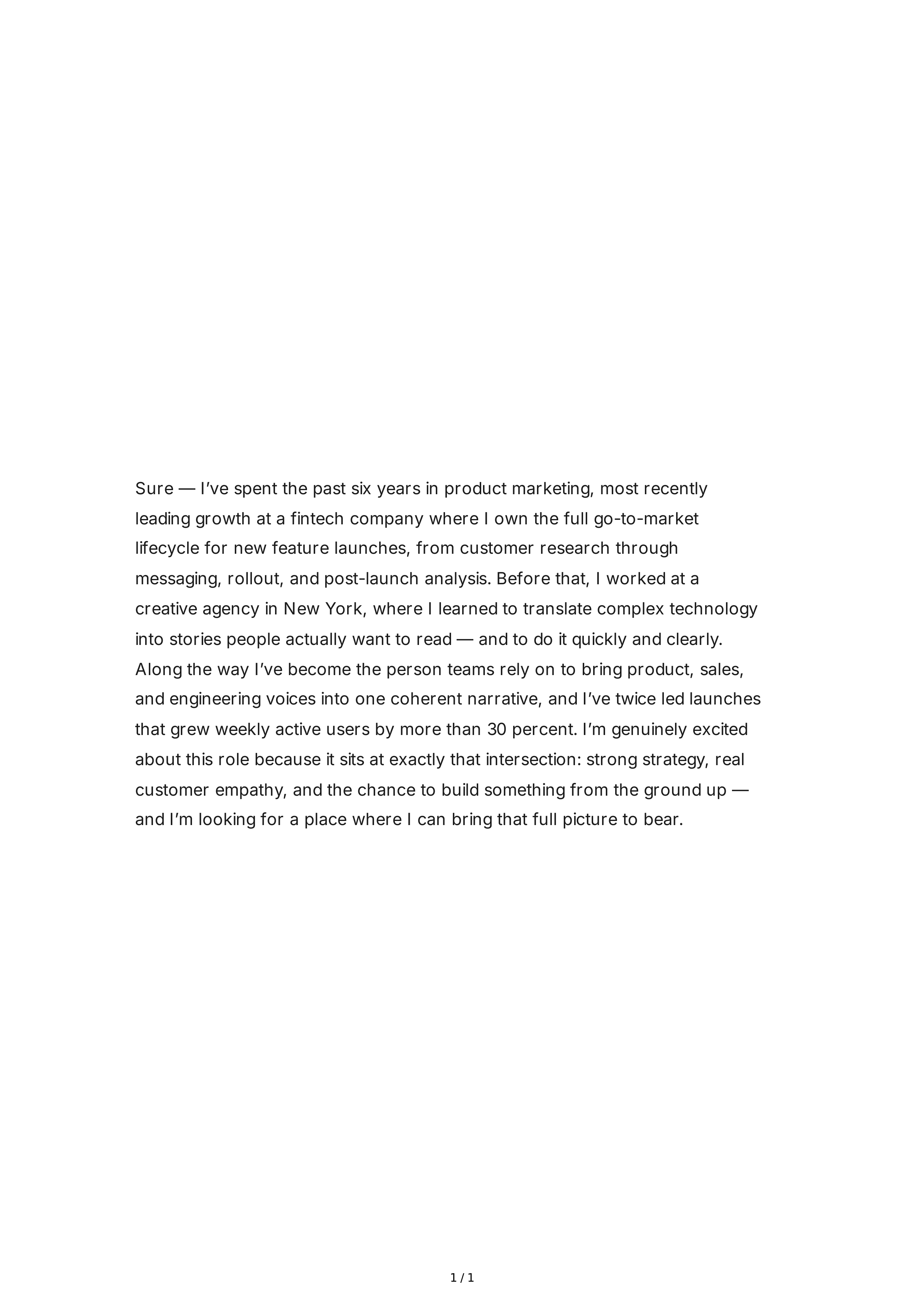 Tell Me About Yourself for Returning to Work — page 1