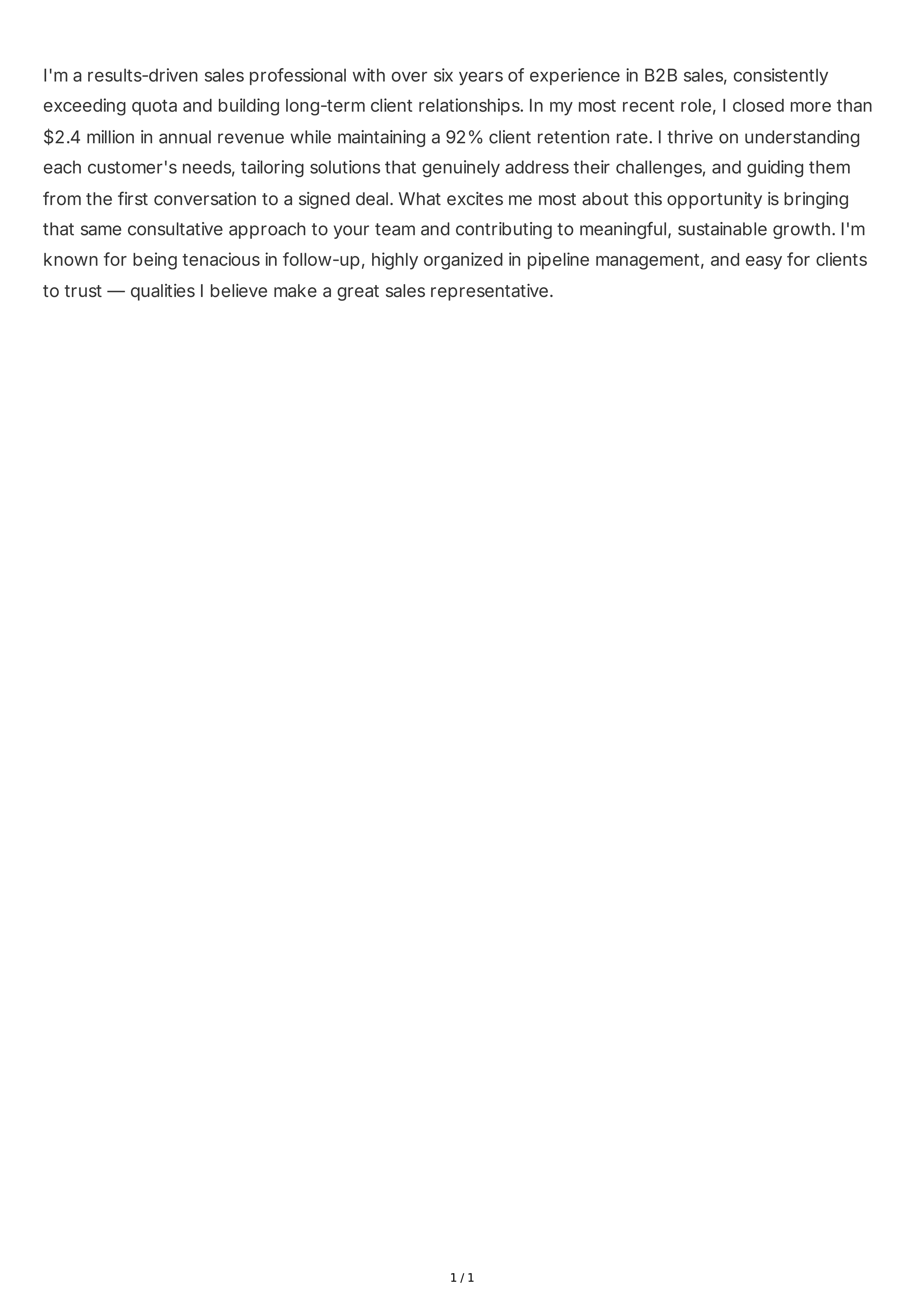 Tell Me About Yourself for Sales Representative — page 1