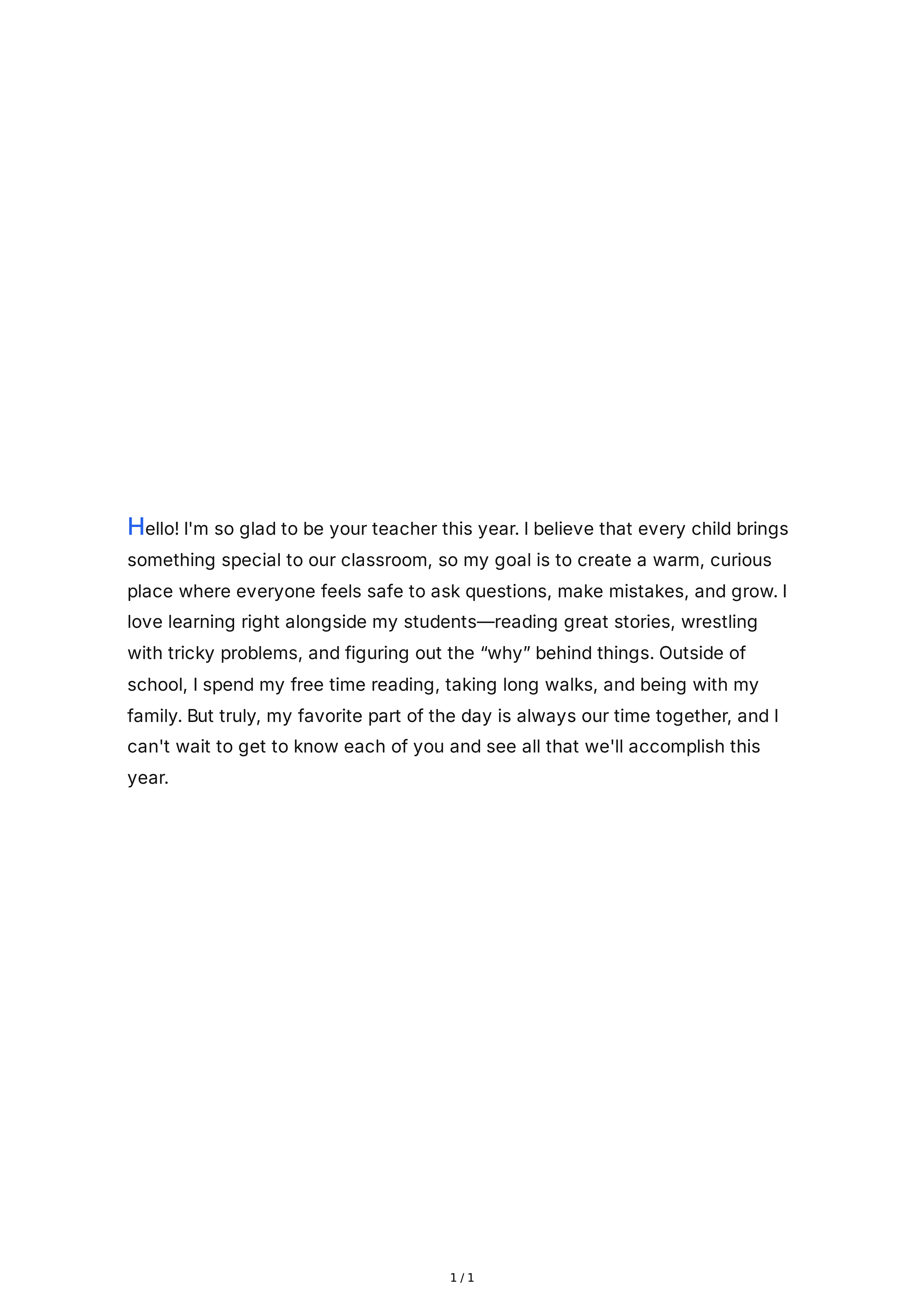 Tell Me About Yourself for Teacher — page 1