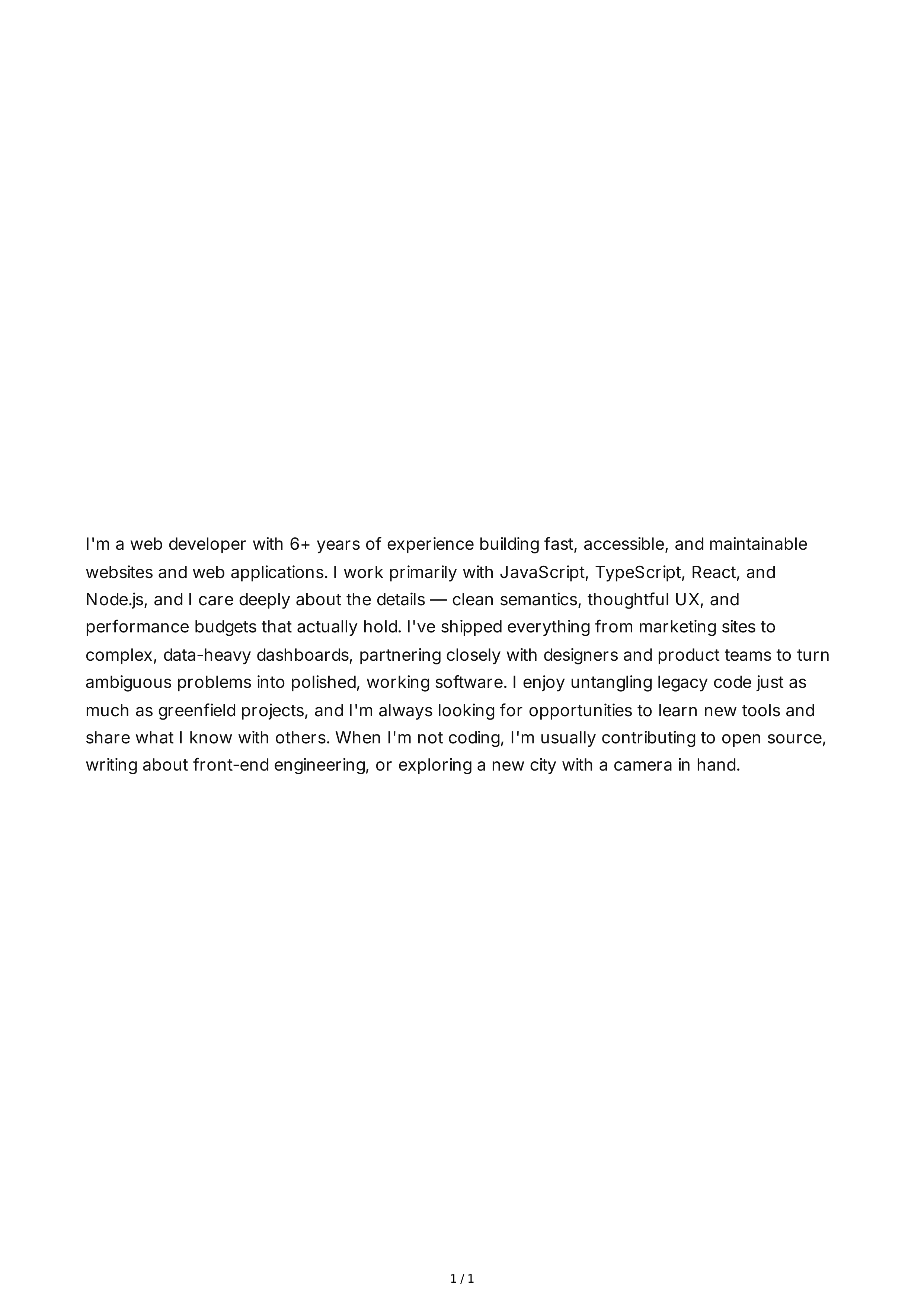Tell Me About Yourself for Web Developer — page 1