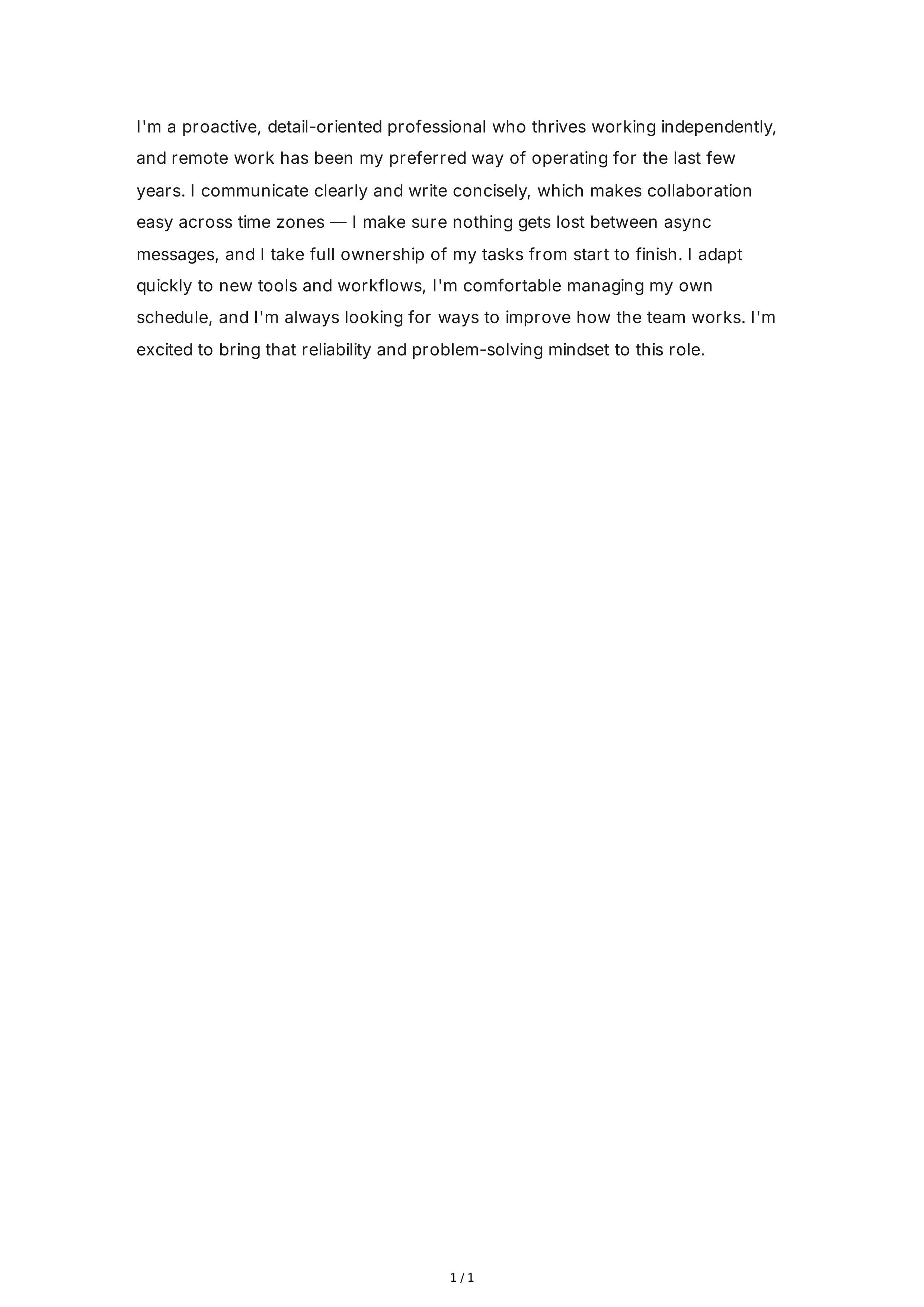 Tell Me About Yourself for a Remote Job — page 1