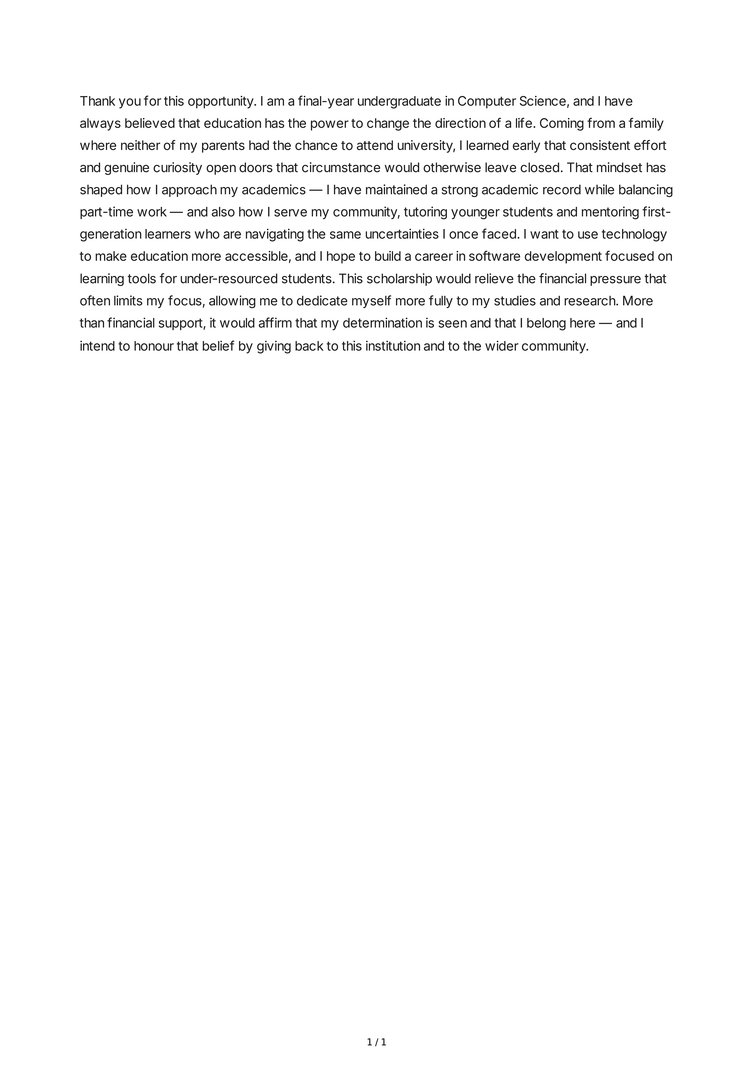 Tell Me About Yourself in a Scholarship Interview — page 1