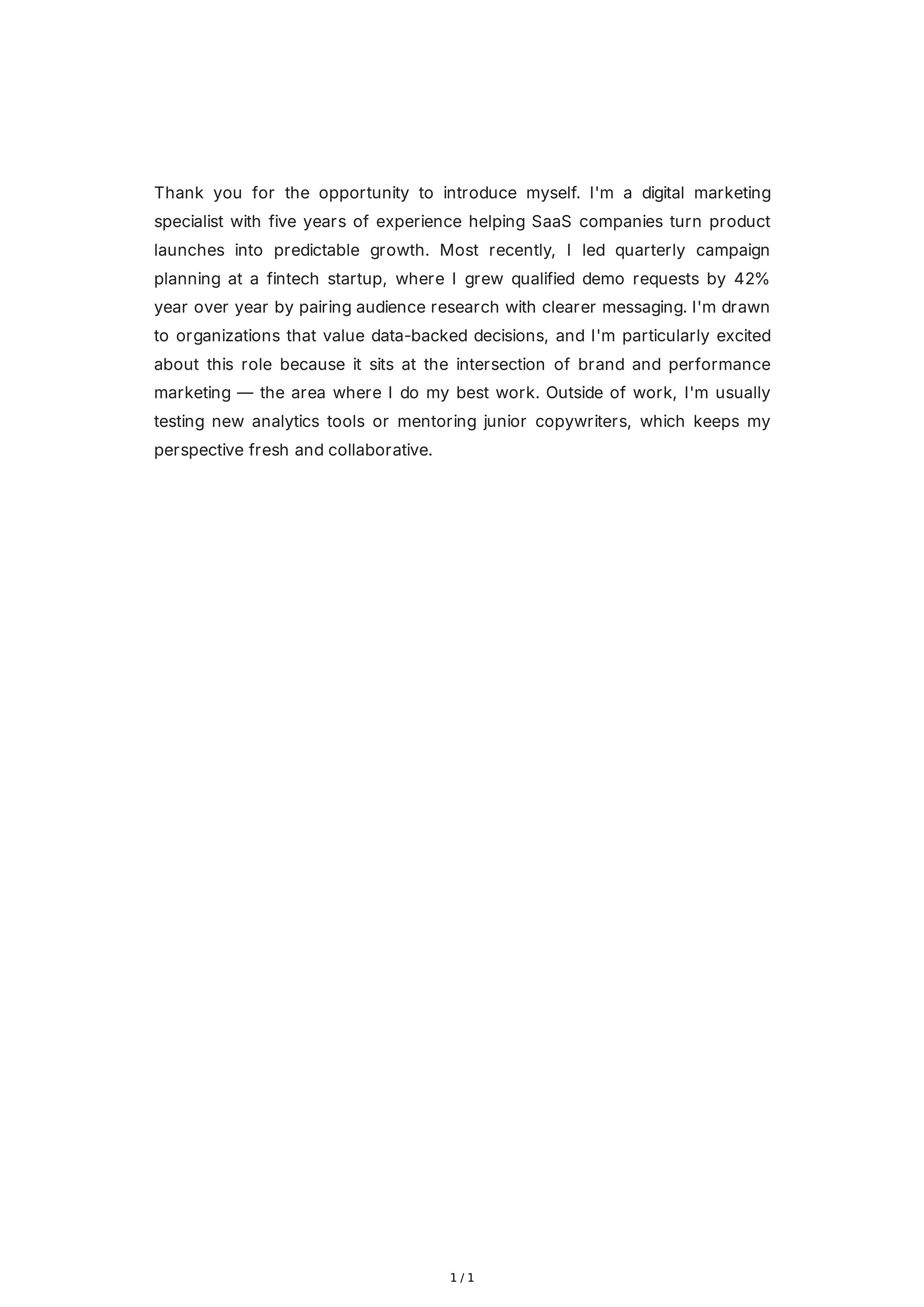 Tell Me About Yourself in a Virtual Interview — page 1