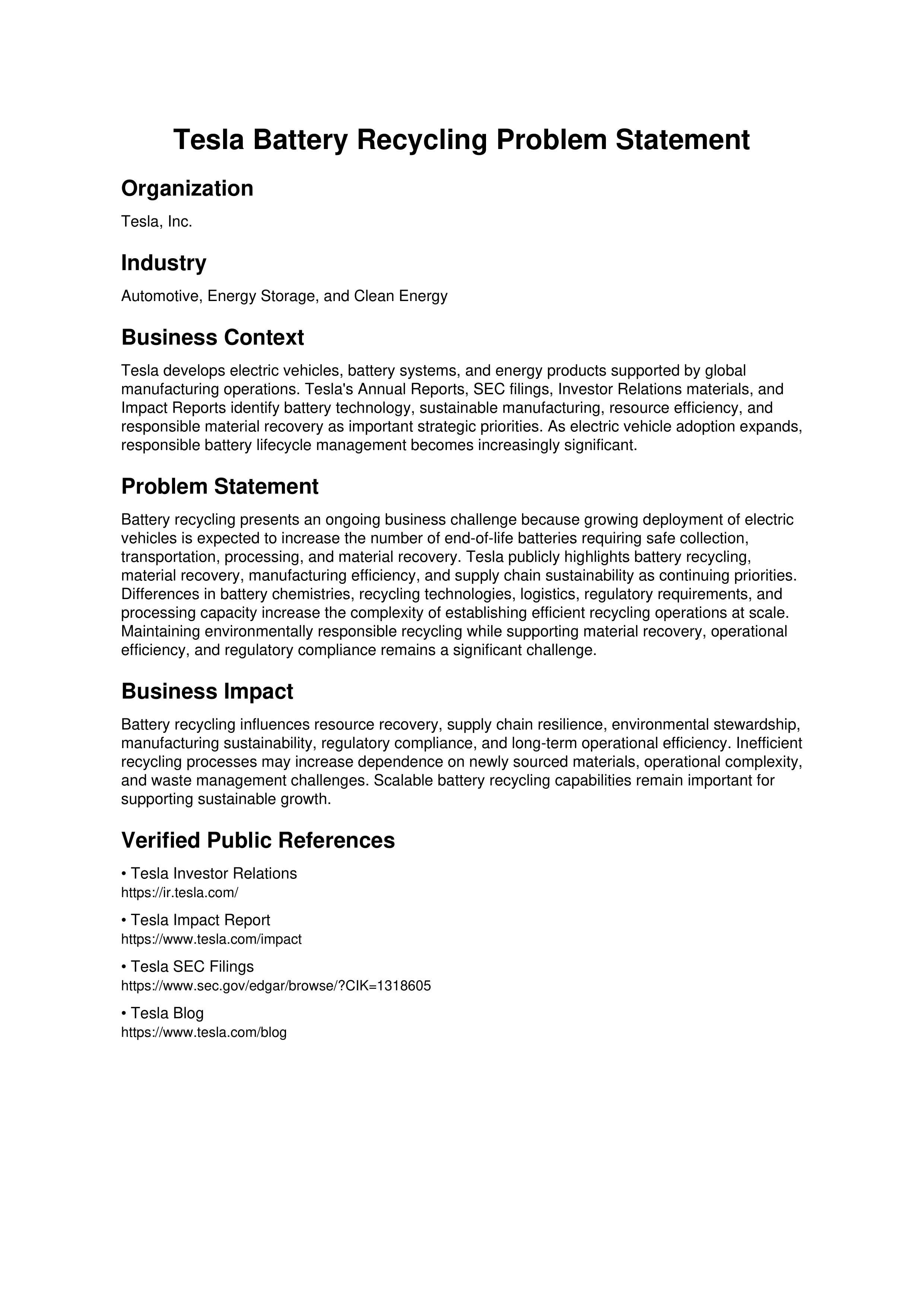 Tesla Battery Recycling Problem Statement — page 1