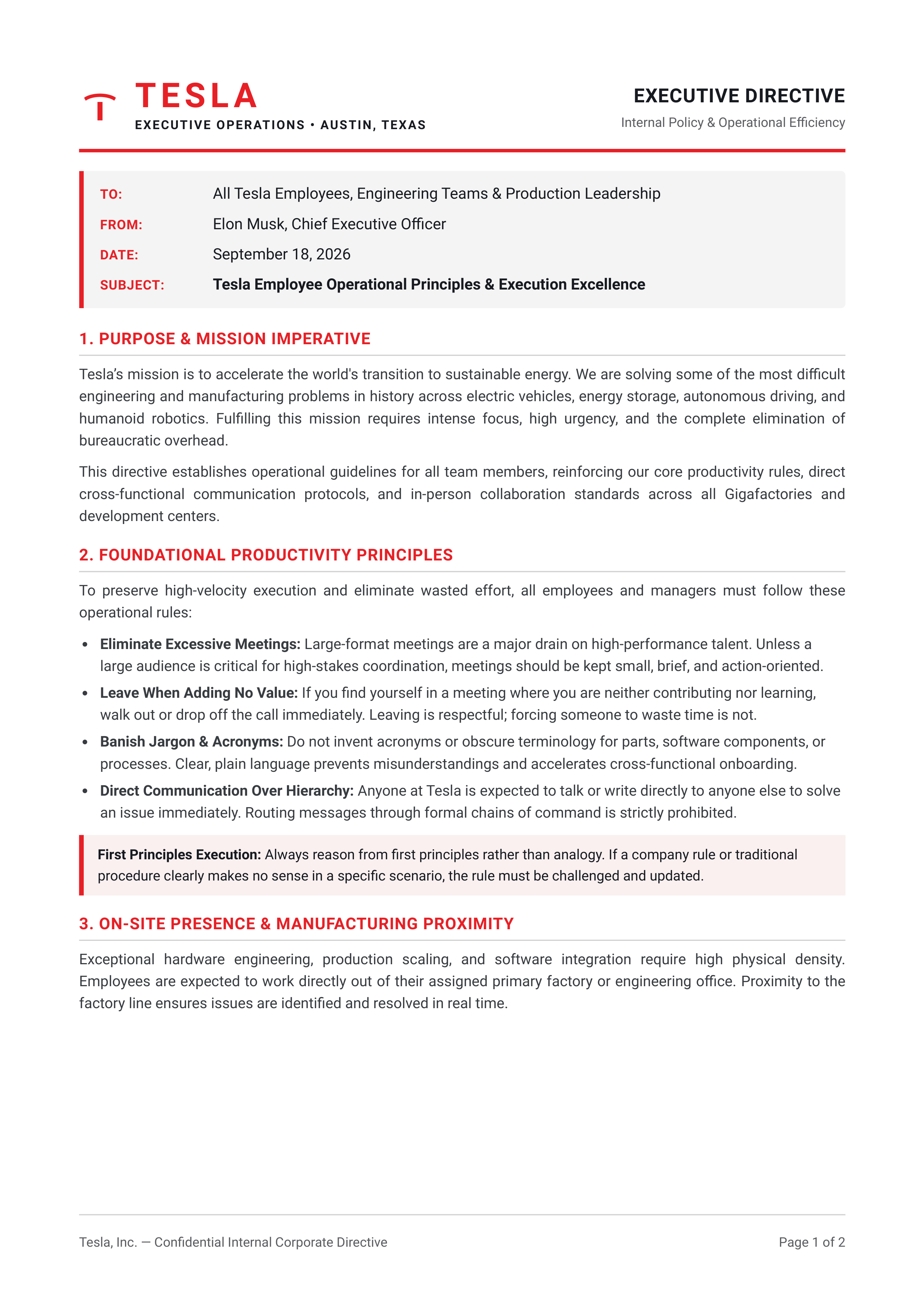 Tesla Employee Memo — page 1