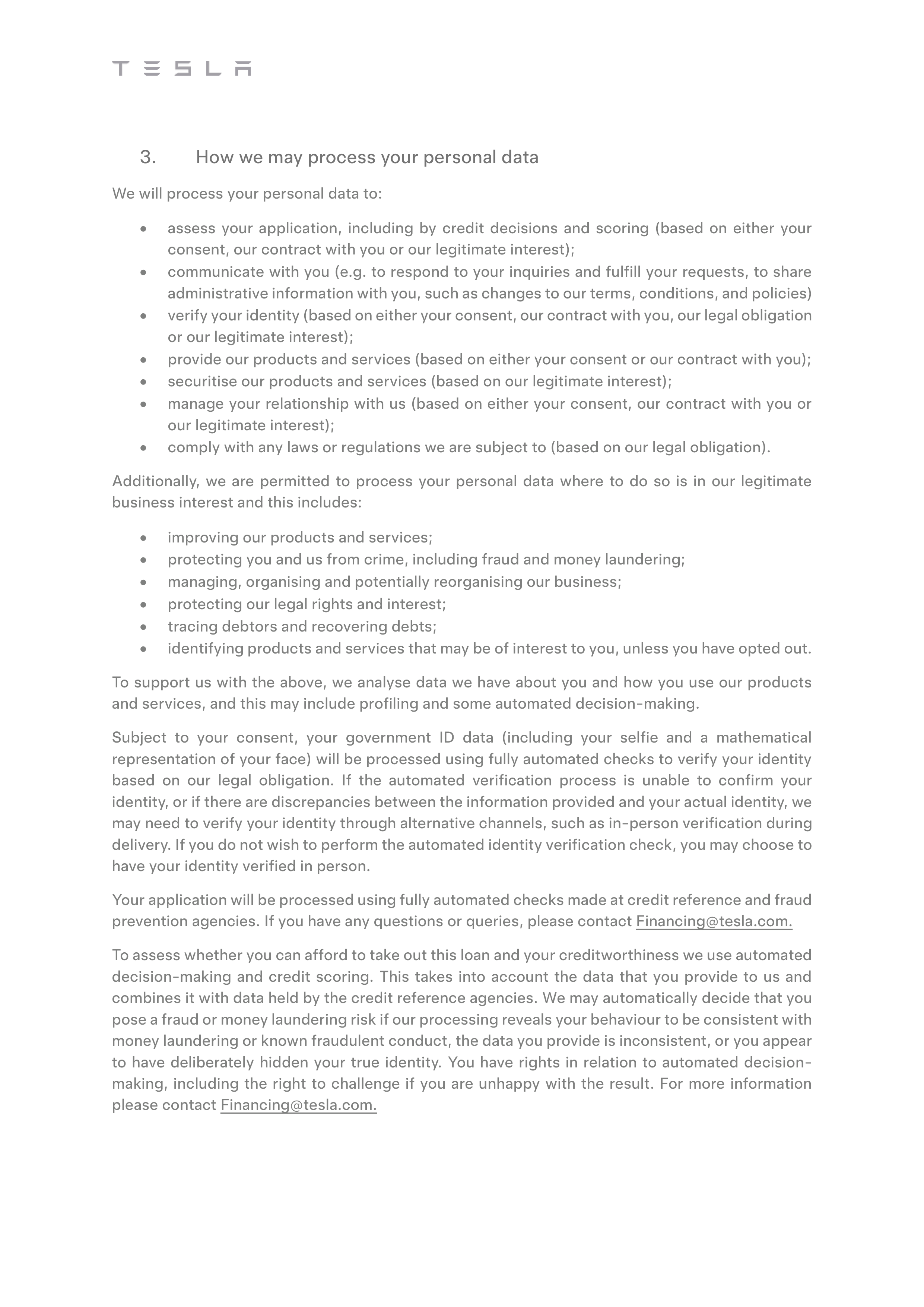 Tesla Financial Services Privacy Notice — page 2