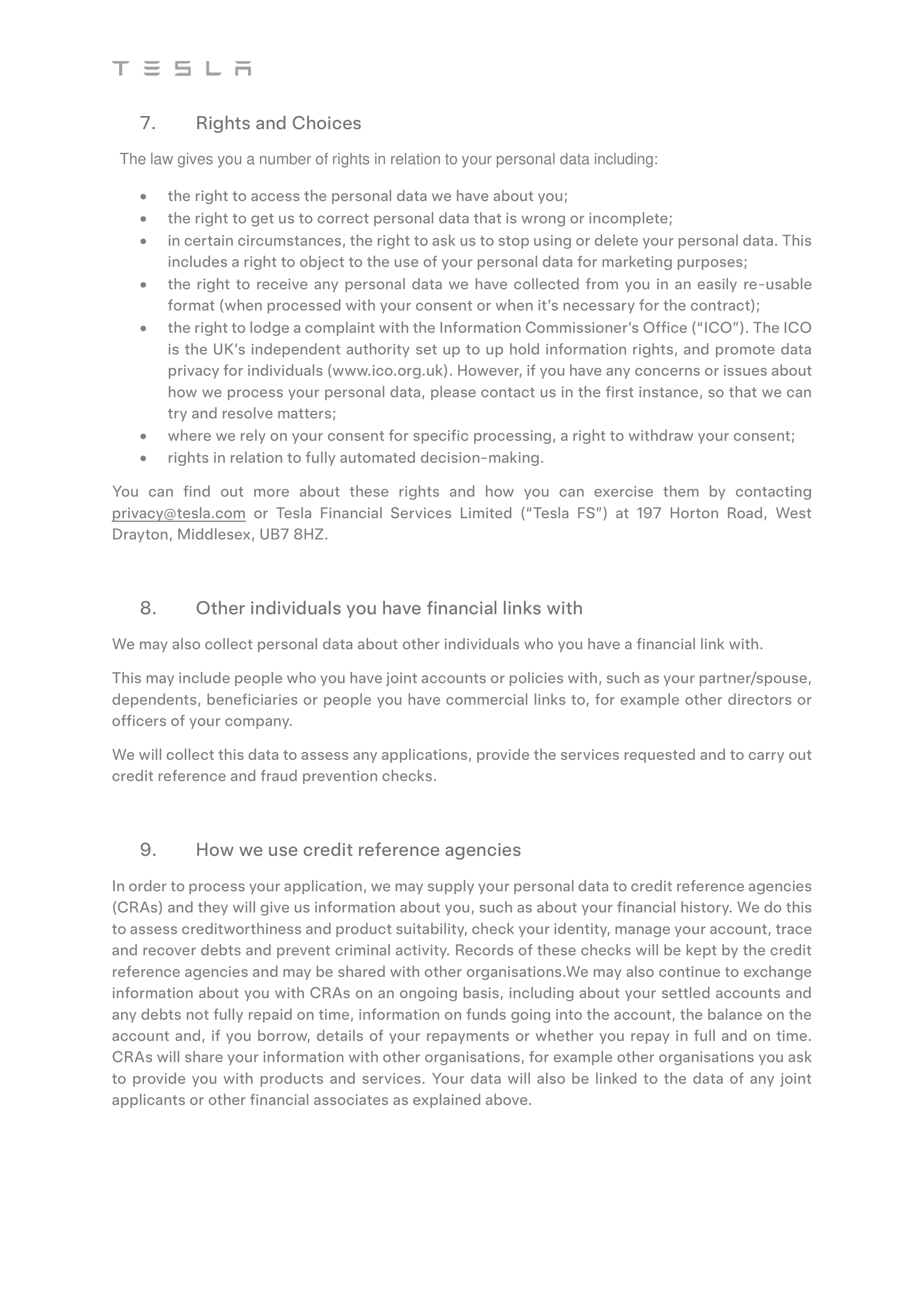 Tesla Financial Services Privacy Notice — page 4