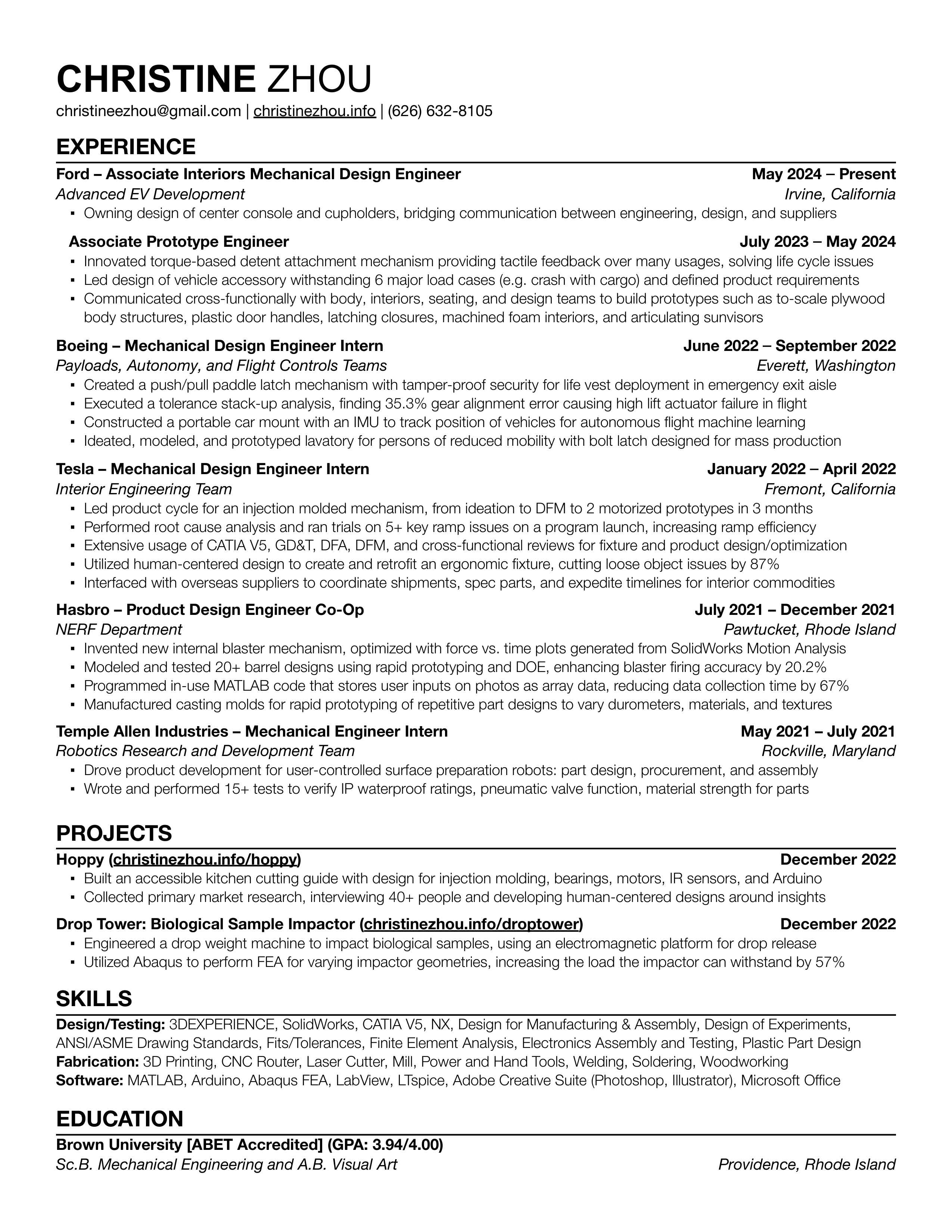 Tesla Mechanical Engineer Resume — page 1
