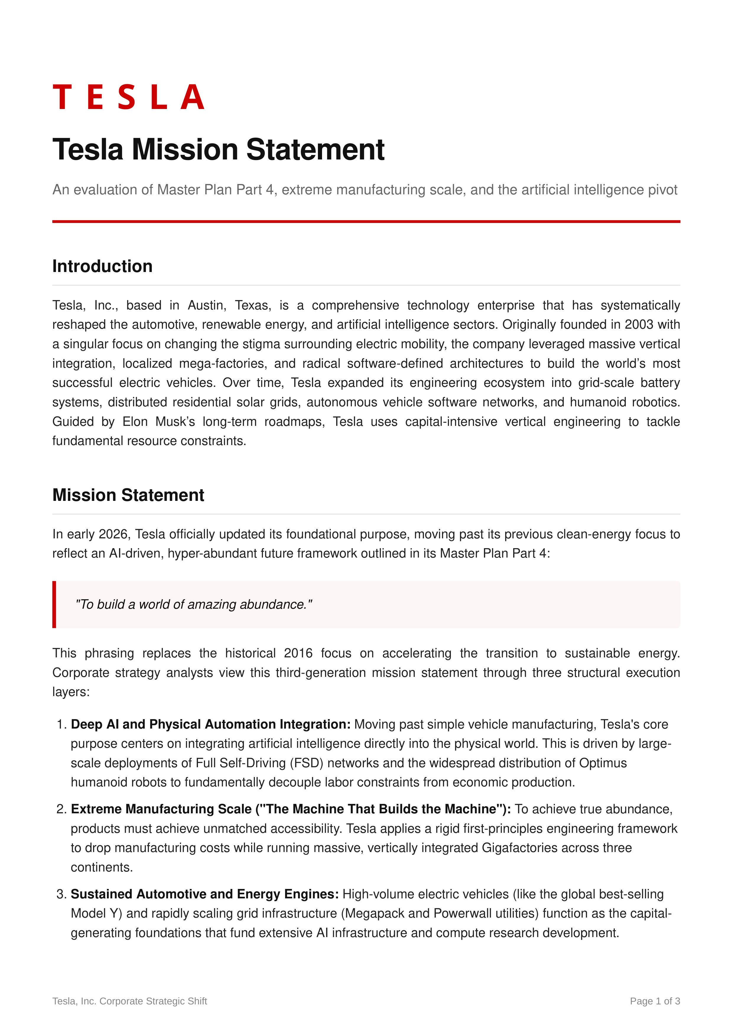 Tesla Mission Statement — page 1