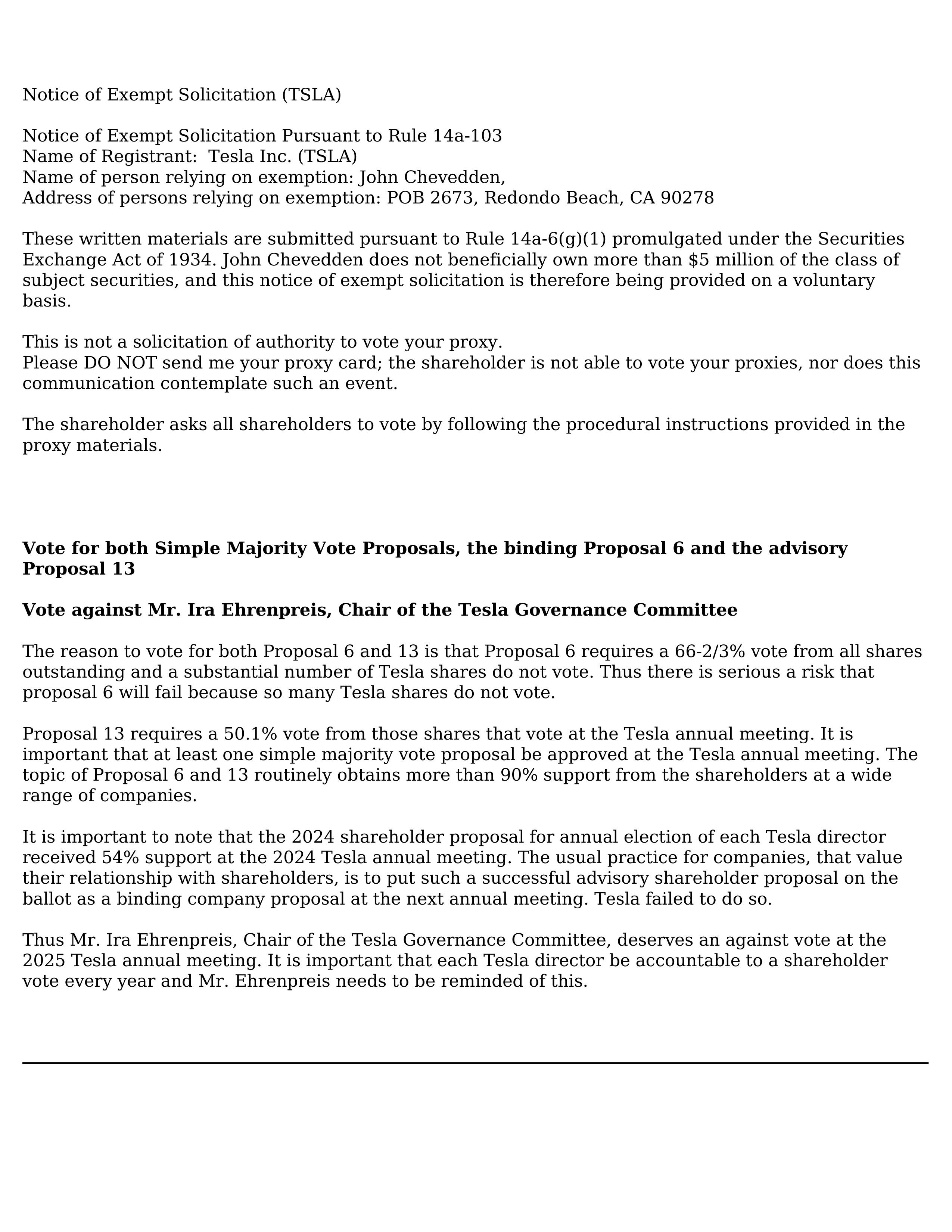 Tesla Notice of Exempt Solicitation — page 1