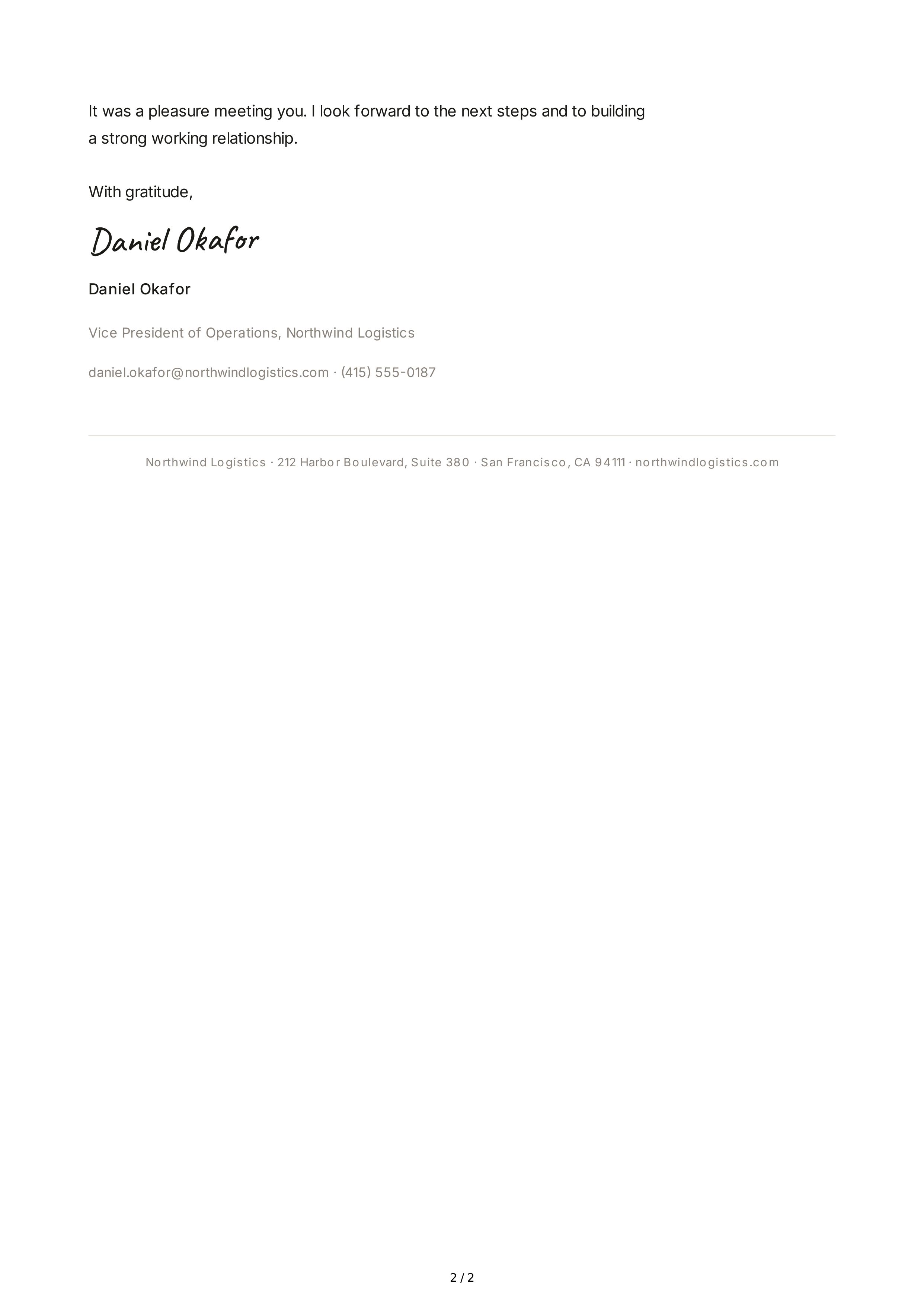 Thank You Note After a Business Meeting — page 2