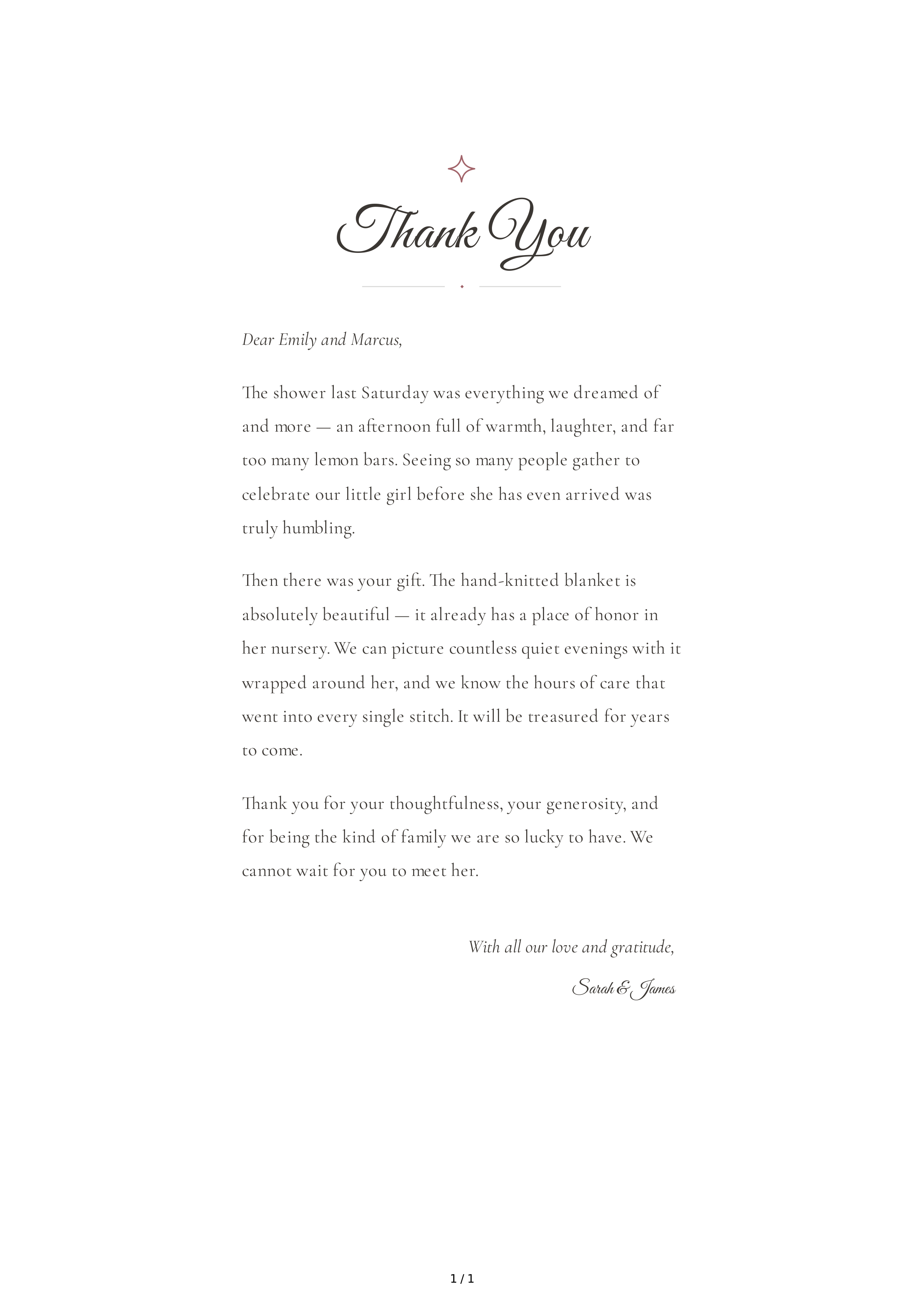 Thank You Note for a Baby Shower Gift — page 1