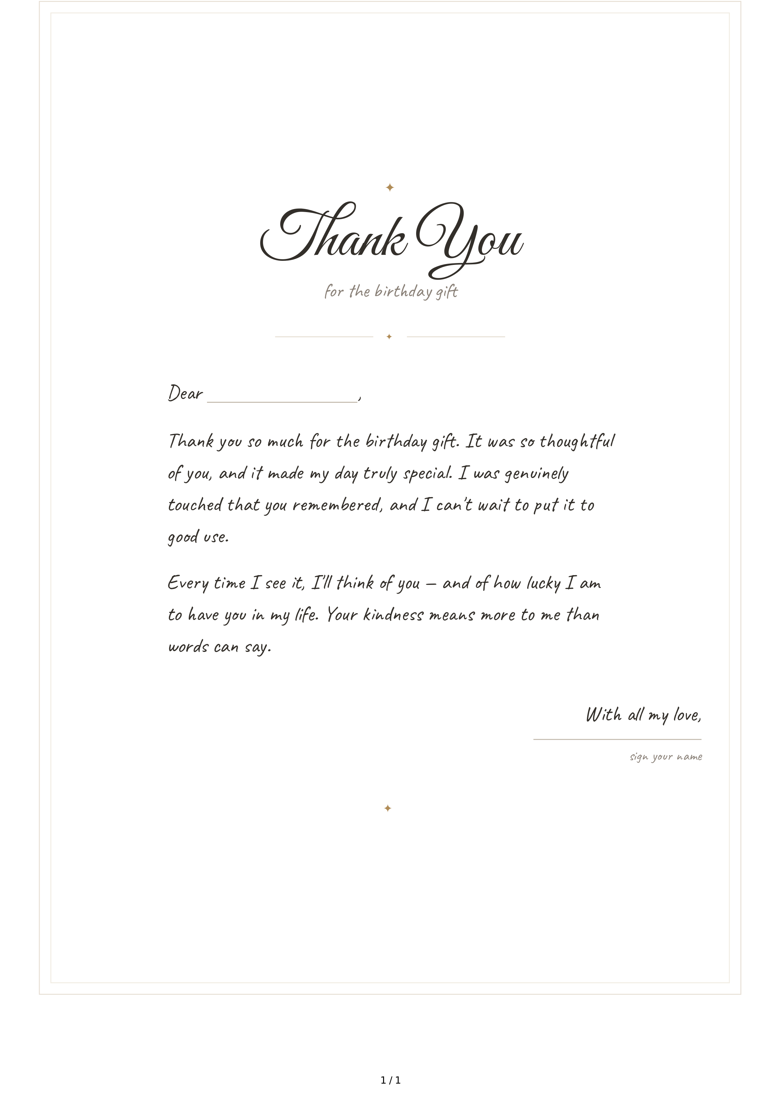 Thank You Note for a Birthday Gift — page 1
