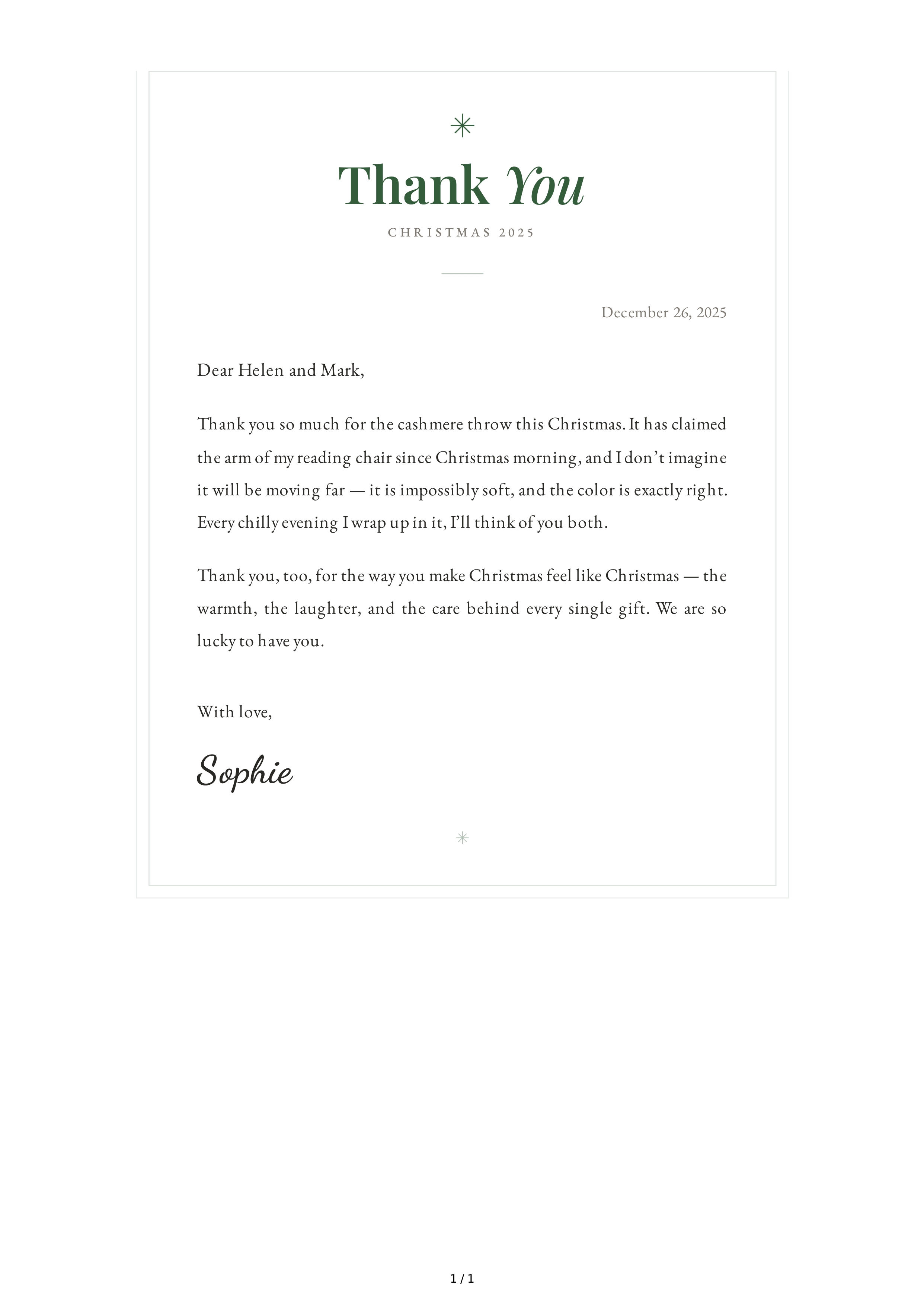 Thank You Note for a Christmas Gift — page 1