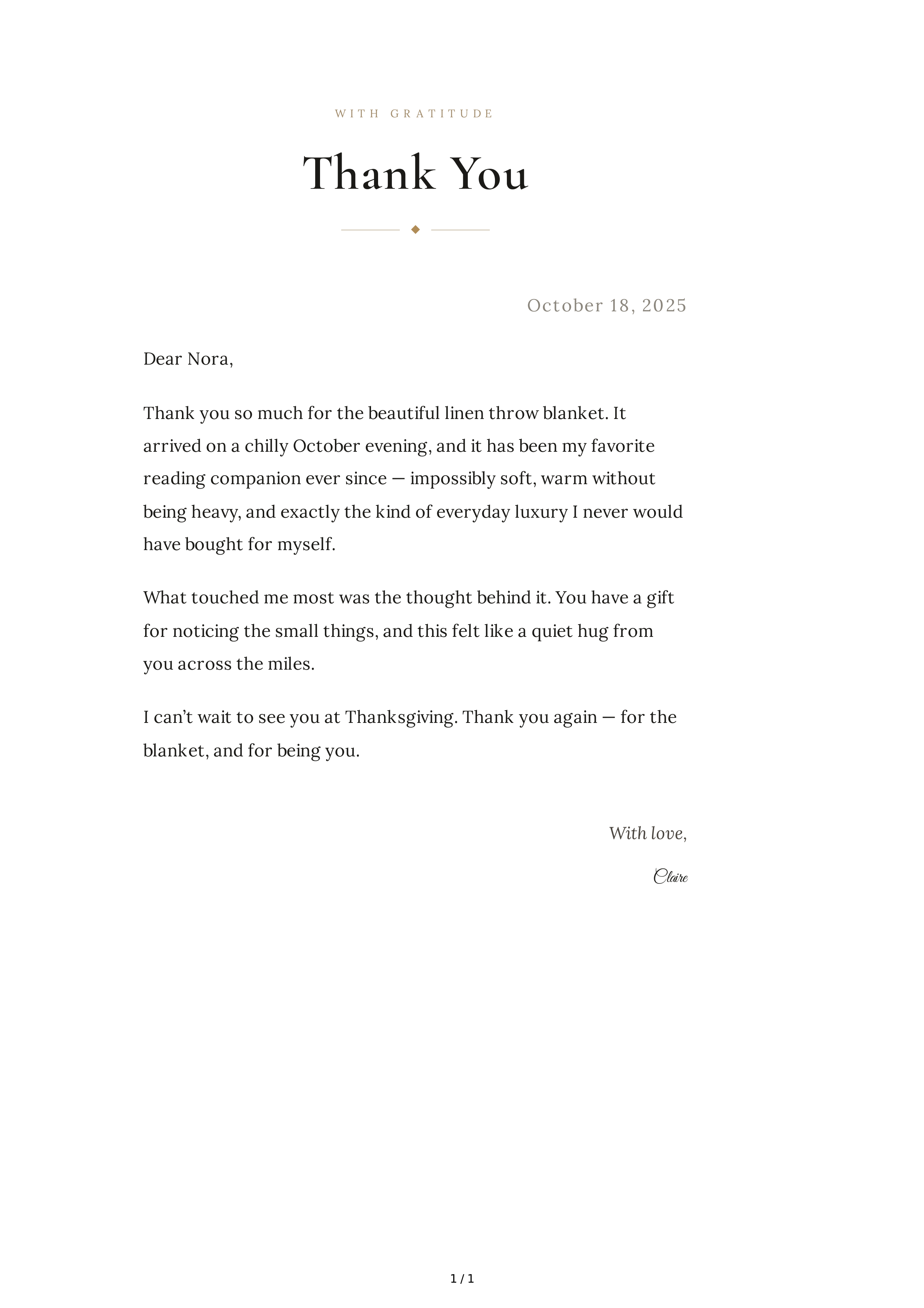 Thank You Note for a Gift — page 1