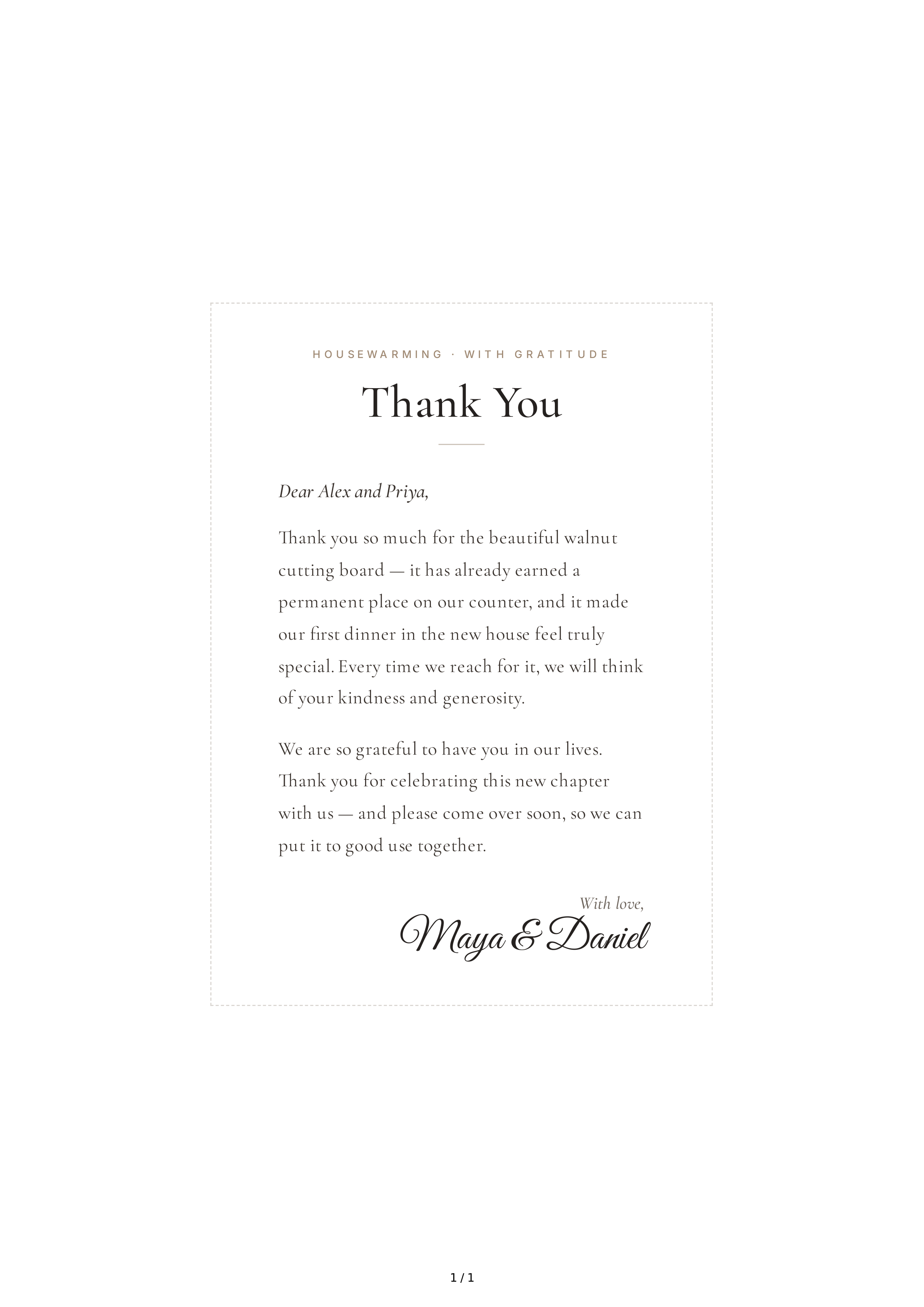 Thank You Note for a Housewarming Gift — page 1