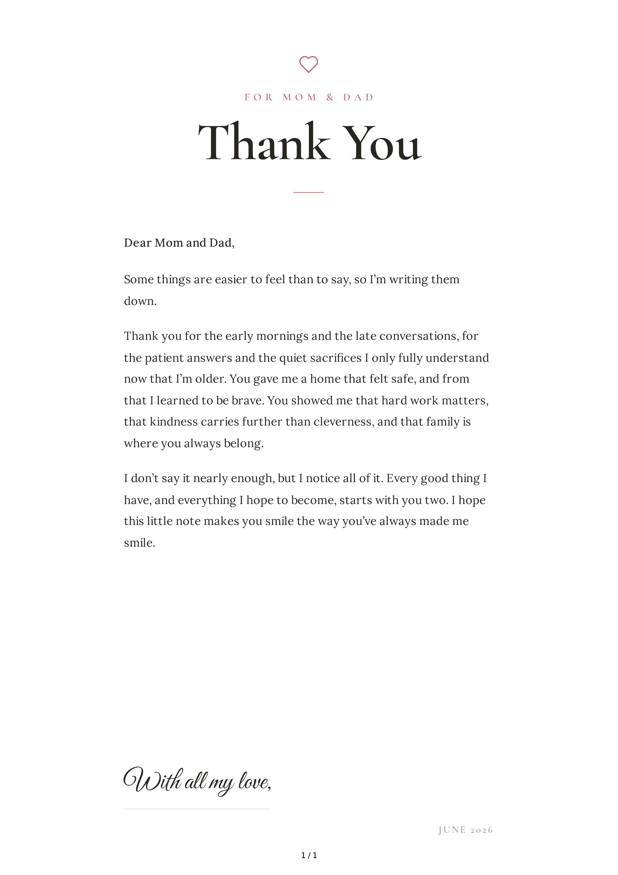 Thank You Note to Parents — page 1