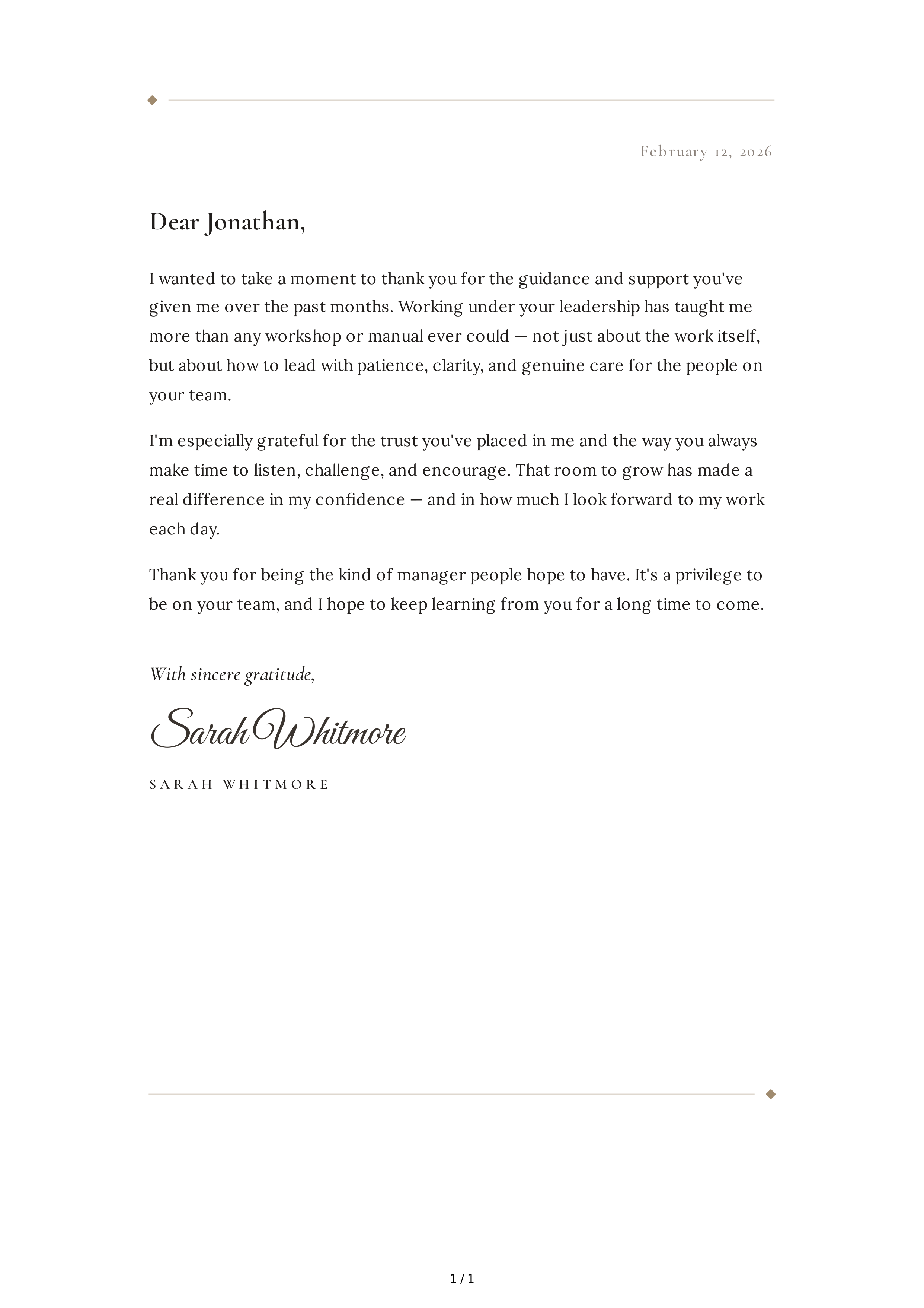 Thank You Note to a Boss — page 1