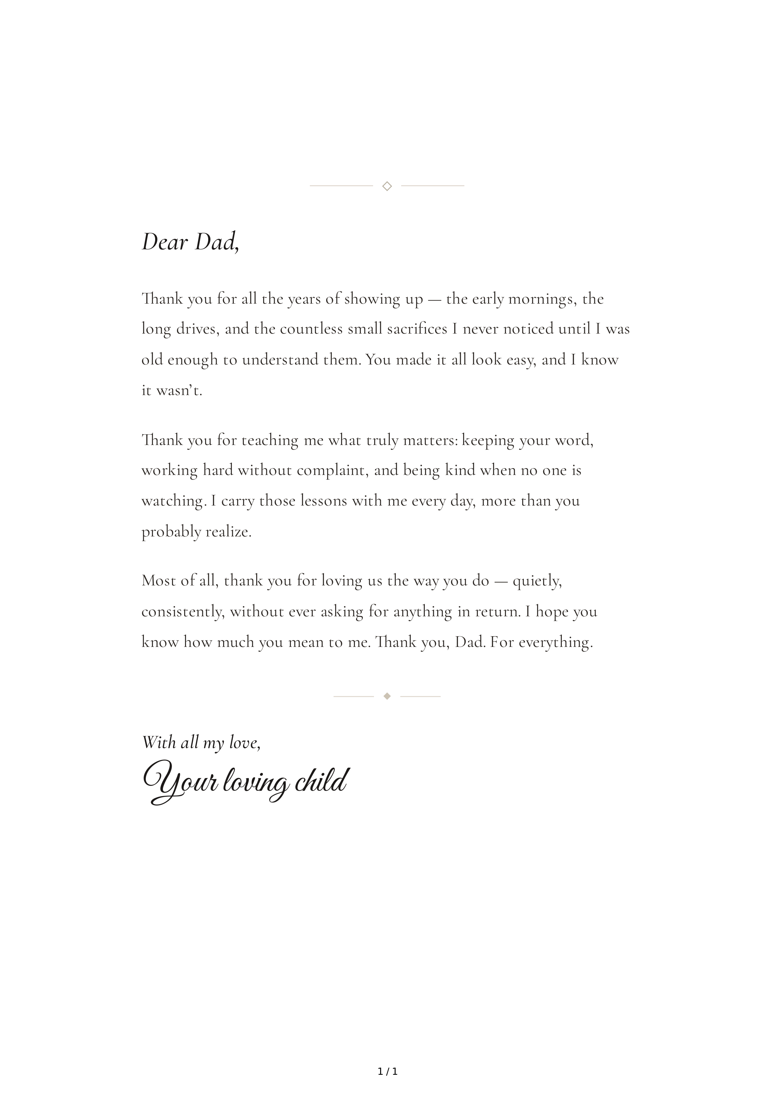 Thank You Note to a Father — page 1