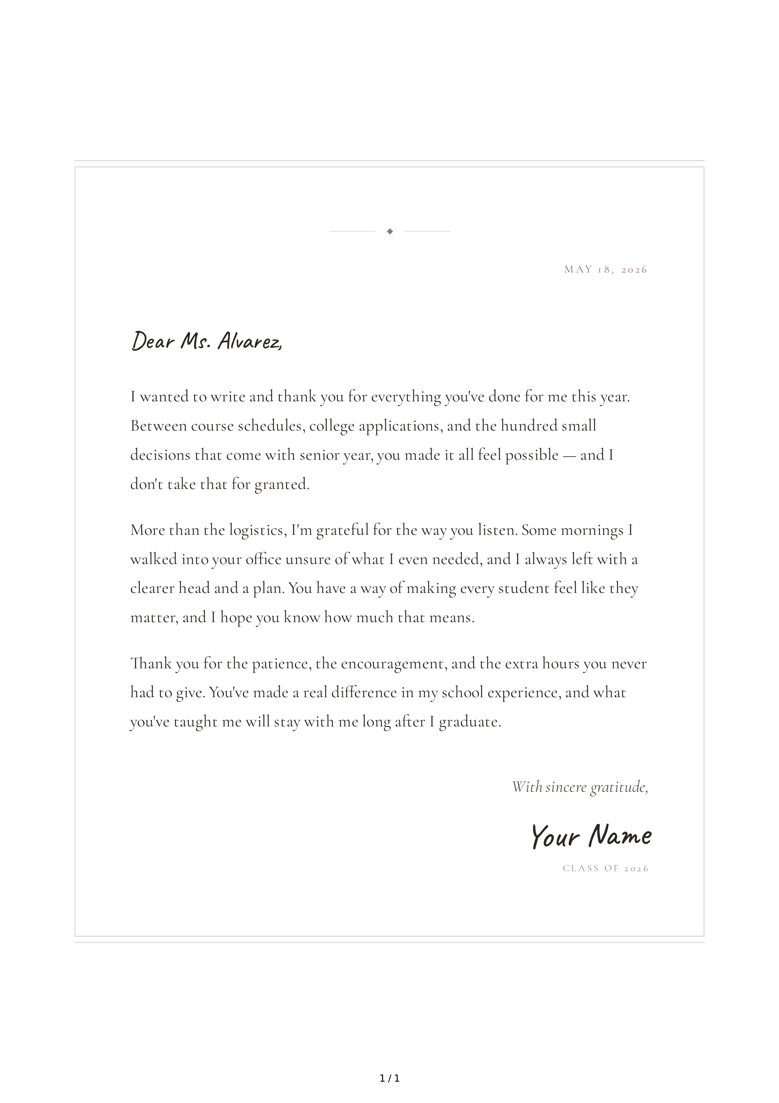 Thank You Note to a School Counselor — page 1