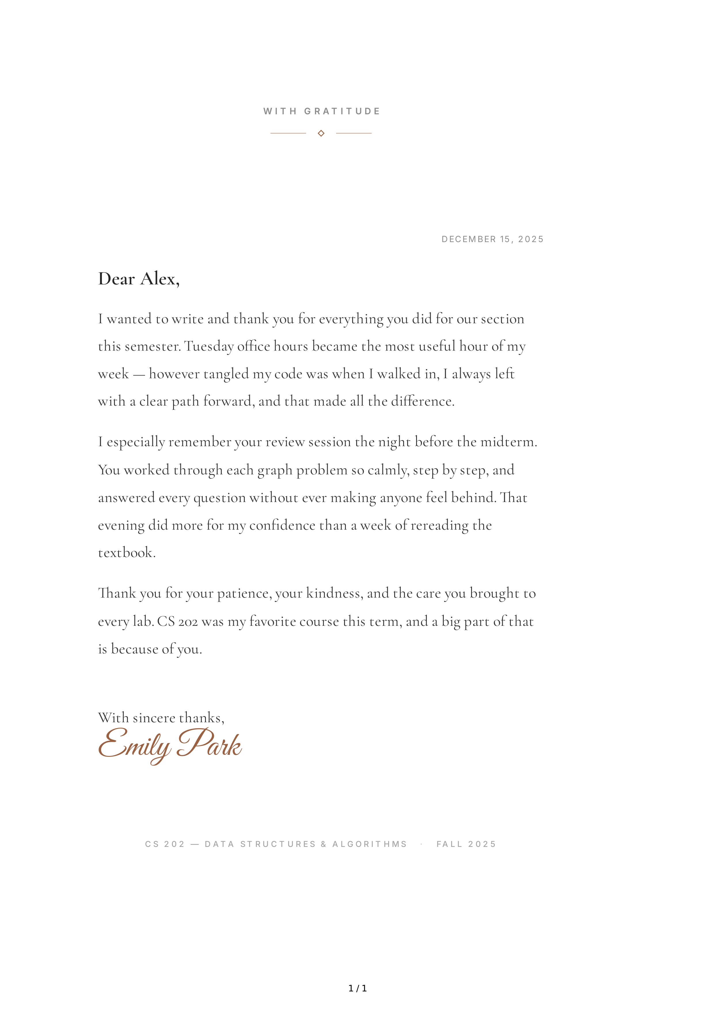 Thank You Note to a Teaching Assistant — page 1