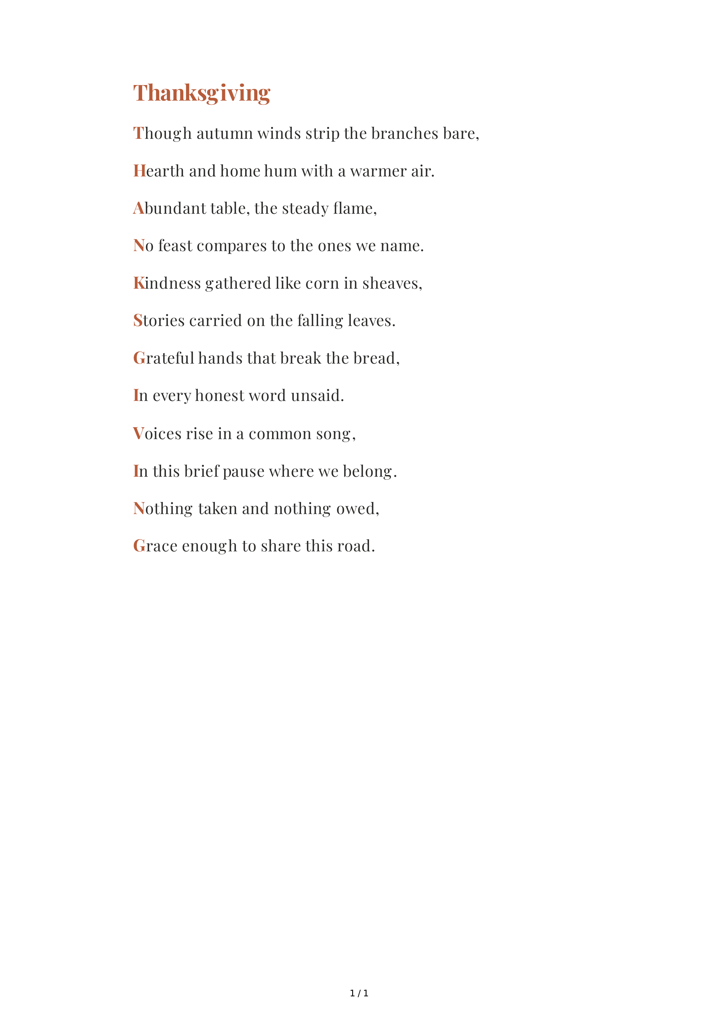 Thanksgiving Acrostic Poem — page 1