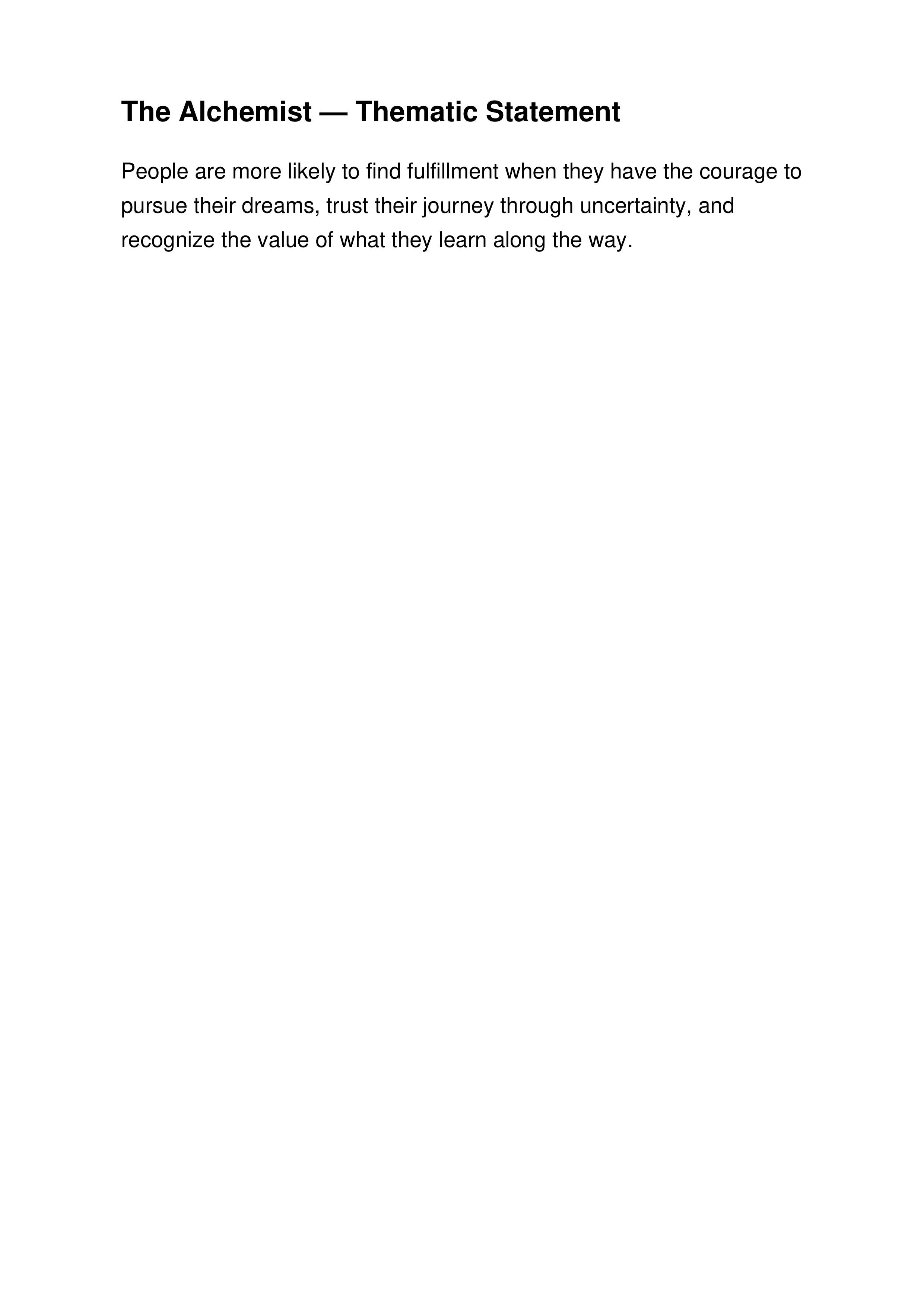 The Alchemist Thematic Statement — page 1