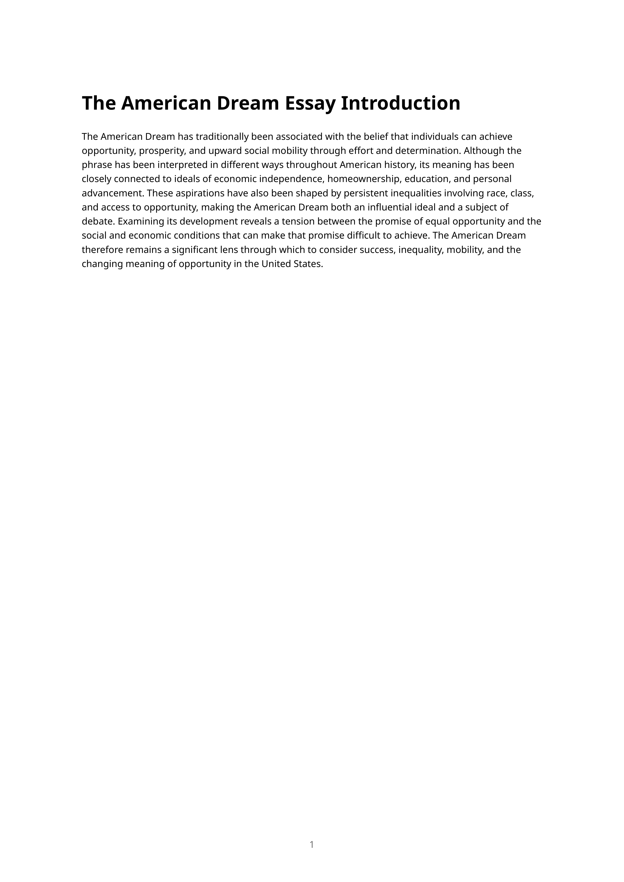 The American Dream Essay Introduction — page 1