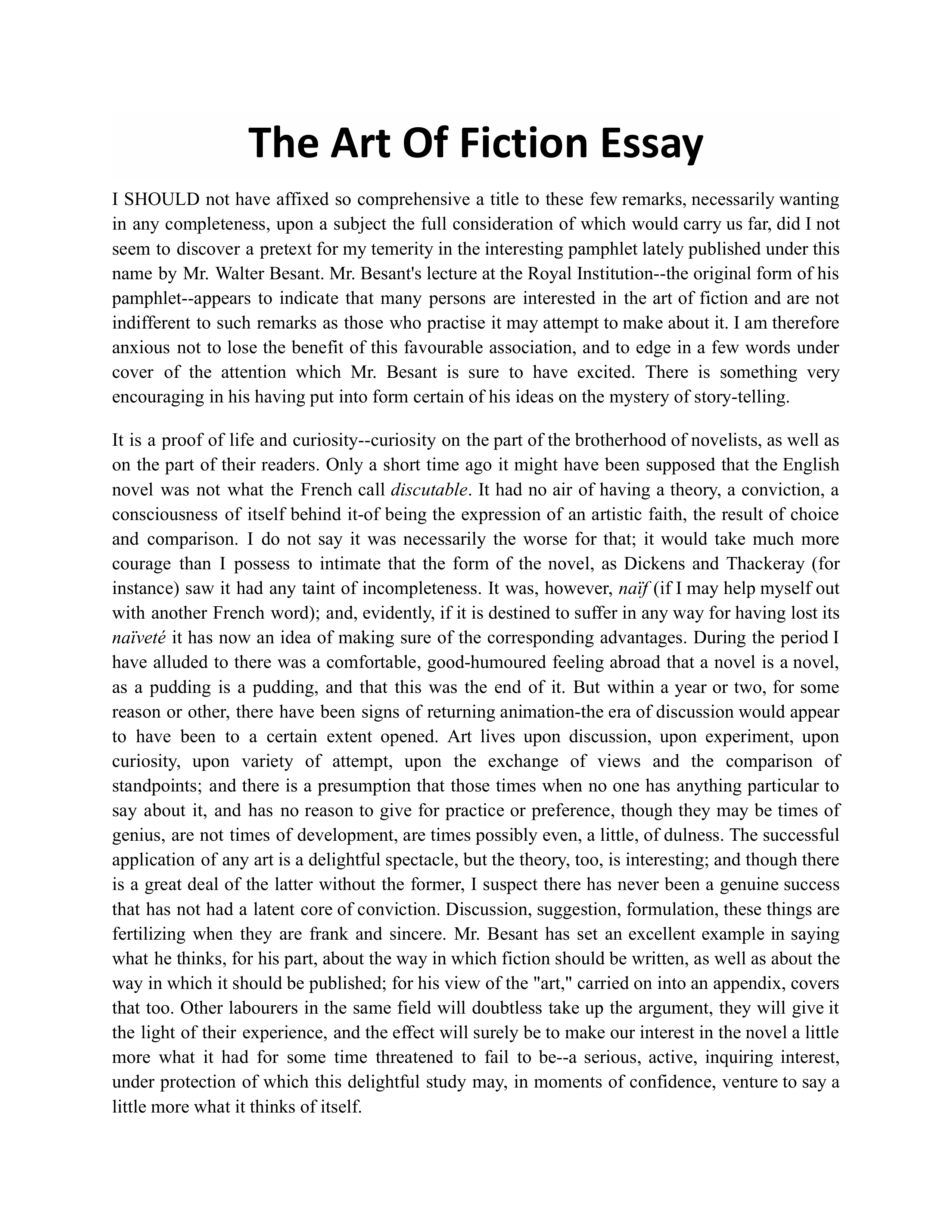 The Art of Fiction Essay — page 1