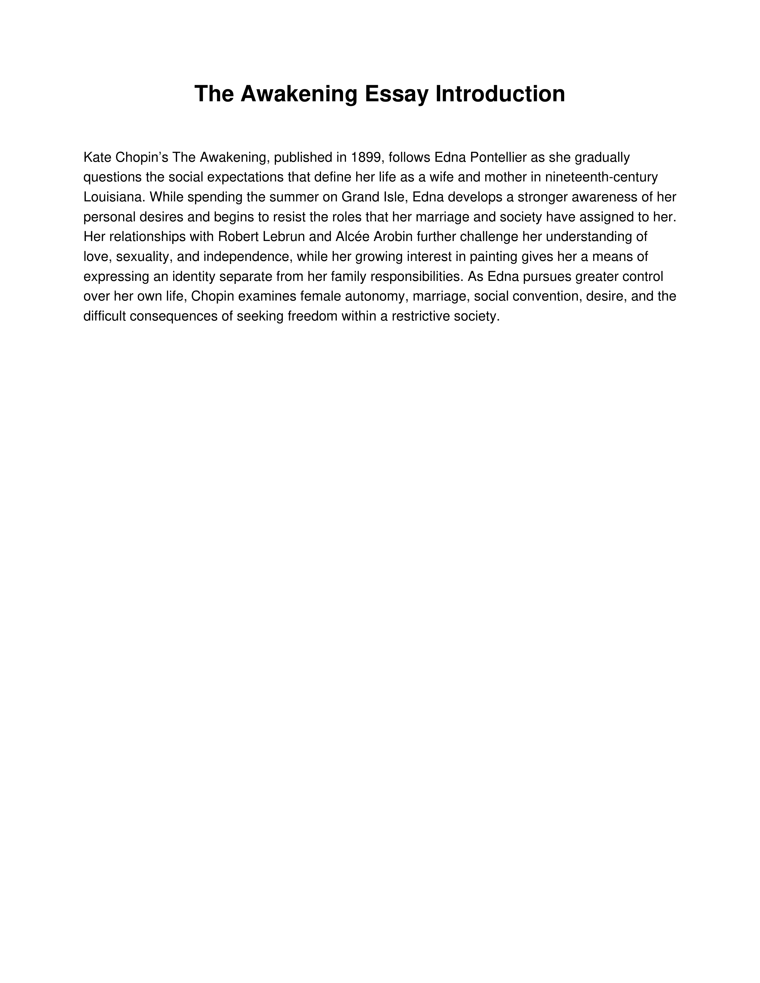 The Awakening Essay Introduction — page 1