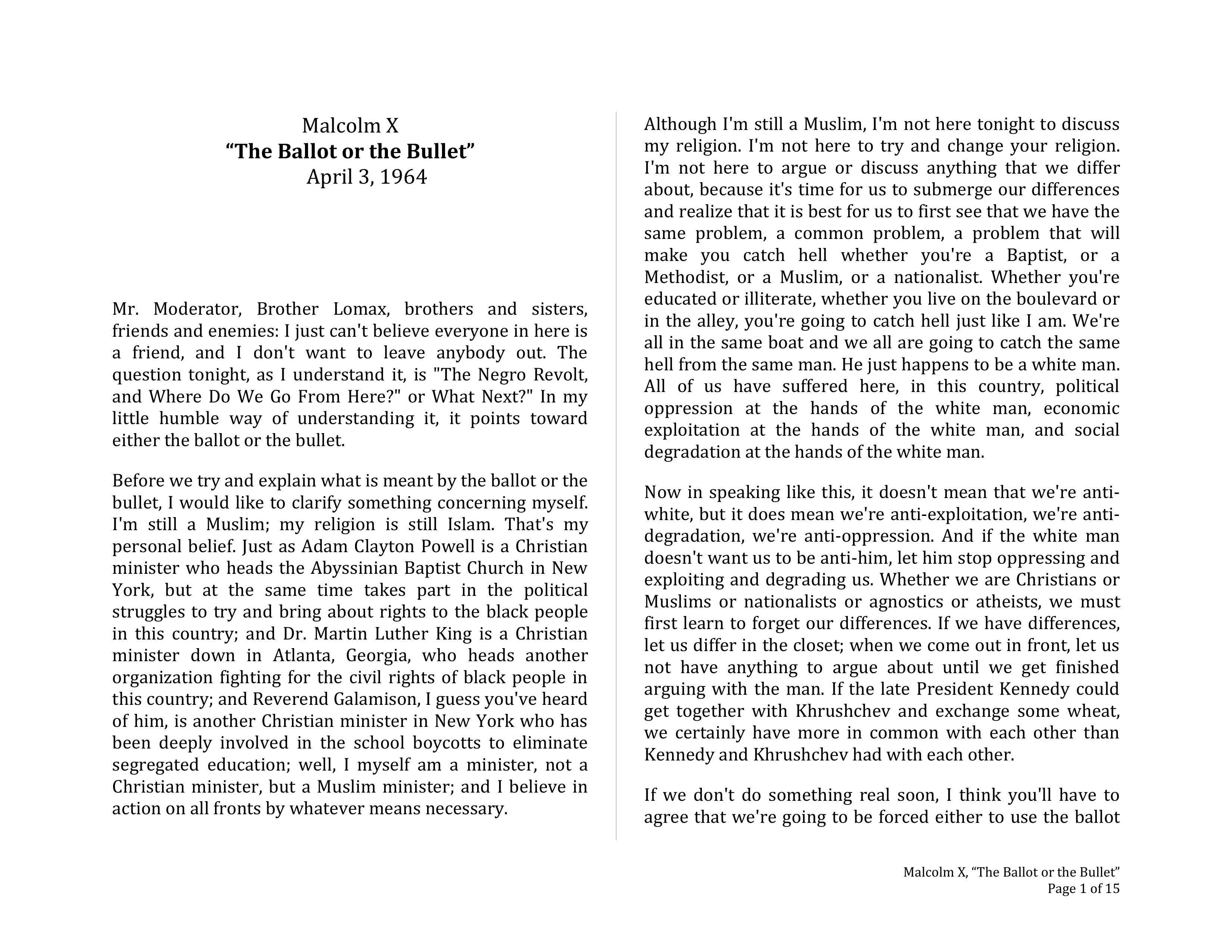 The Ballot or the Bullet Persuasive Speech — page 1