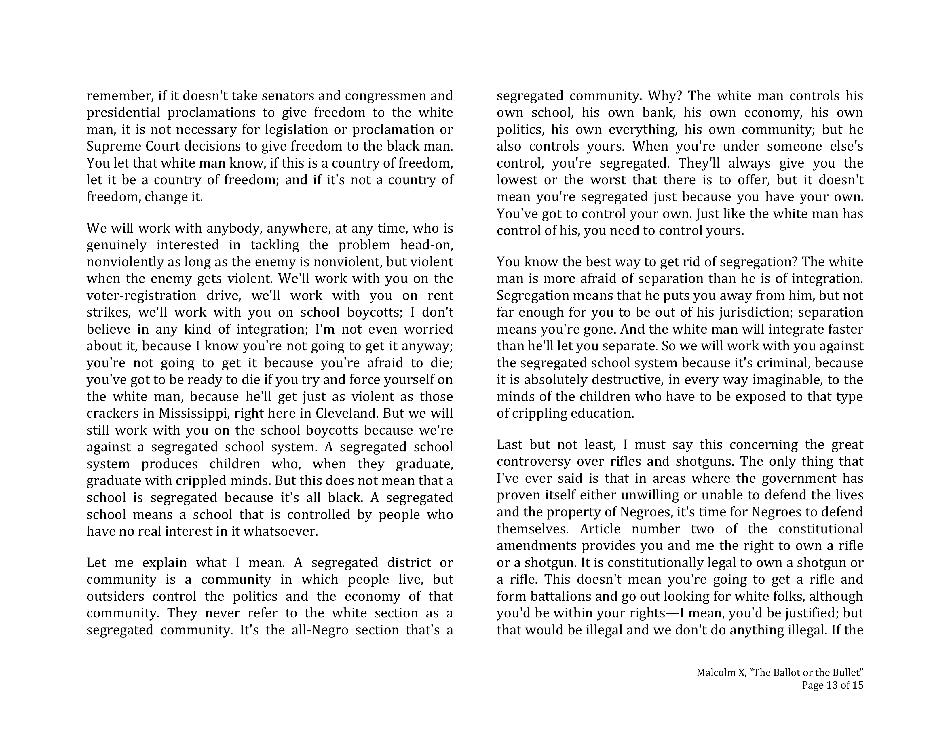 The Ballot or the Bullet Persuasive Speech — page 13