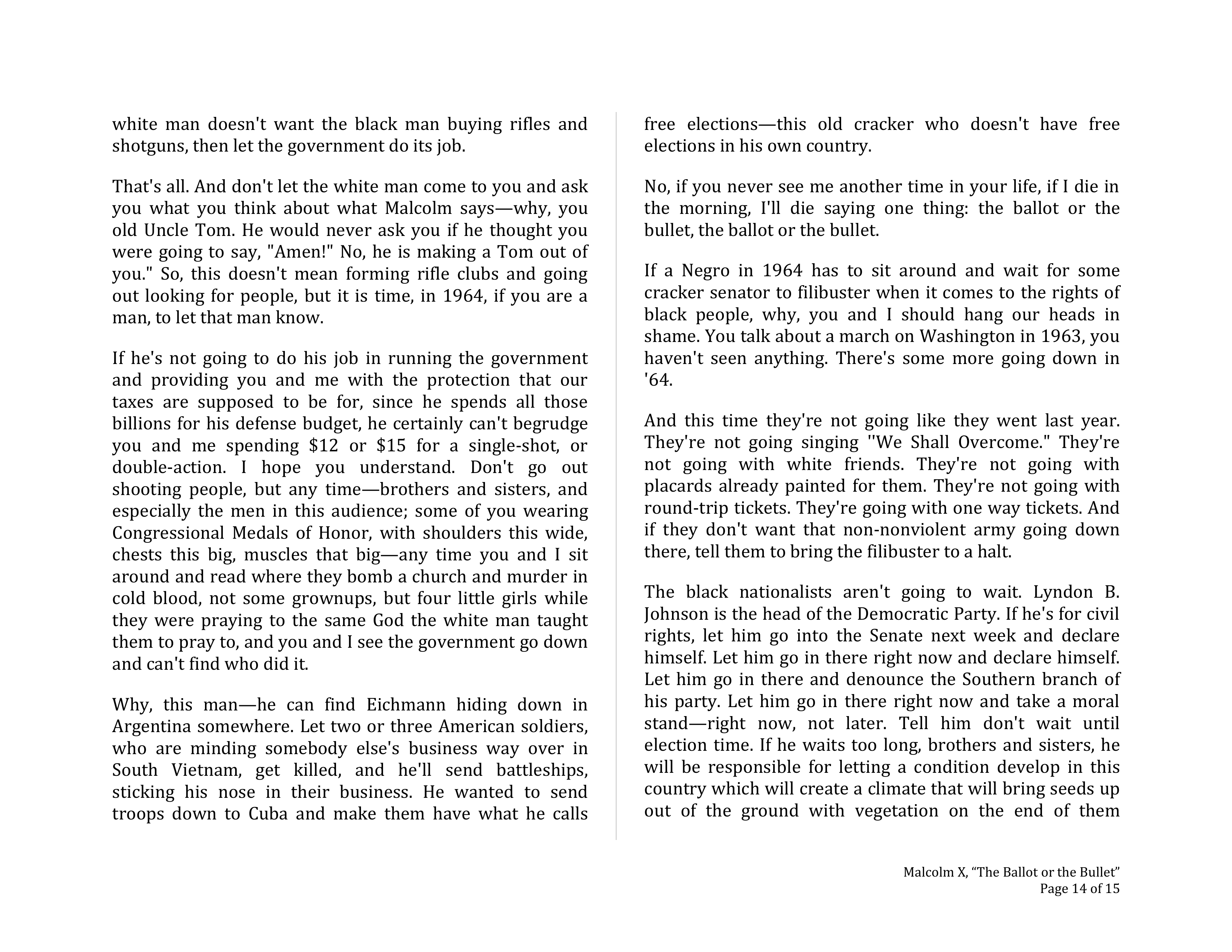 The Ballot or the Bullet Persuasive Speech — page 14