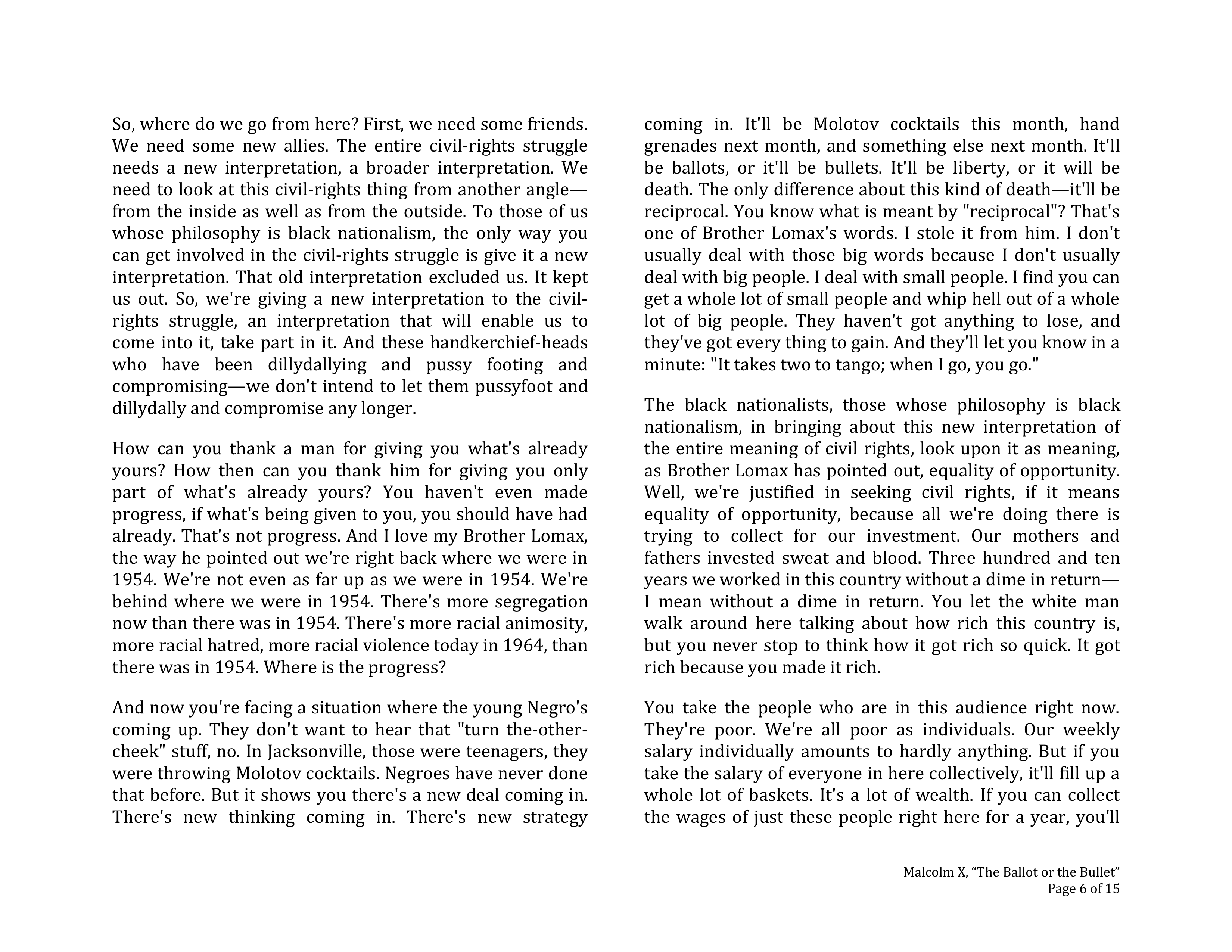 The Ballot or the Bullet Persuasive Speech — page 6