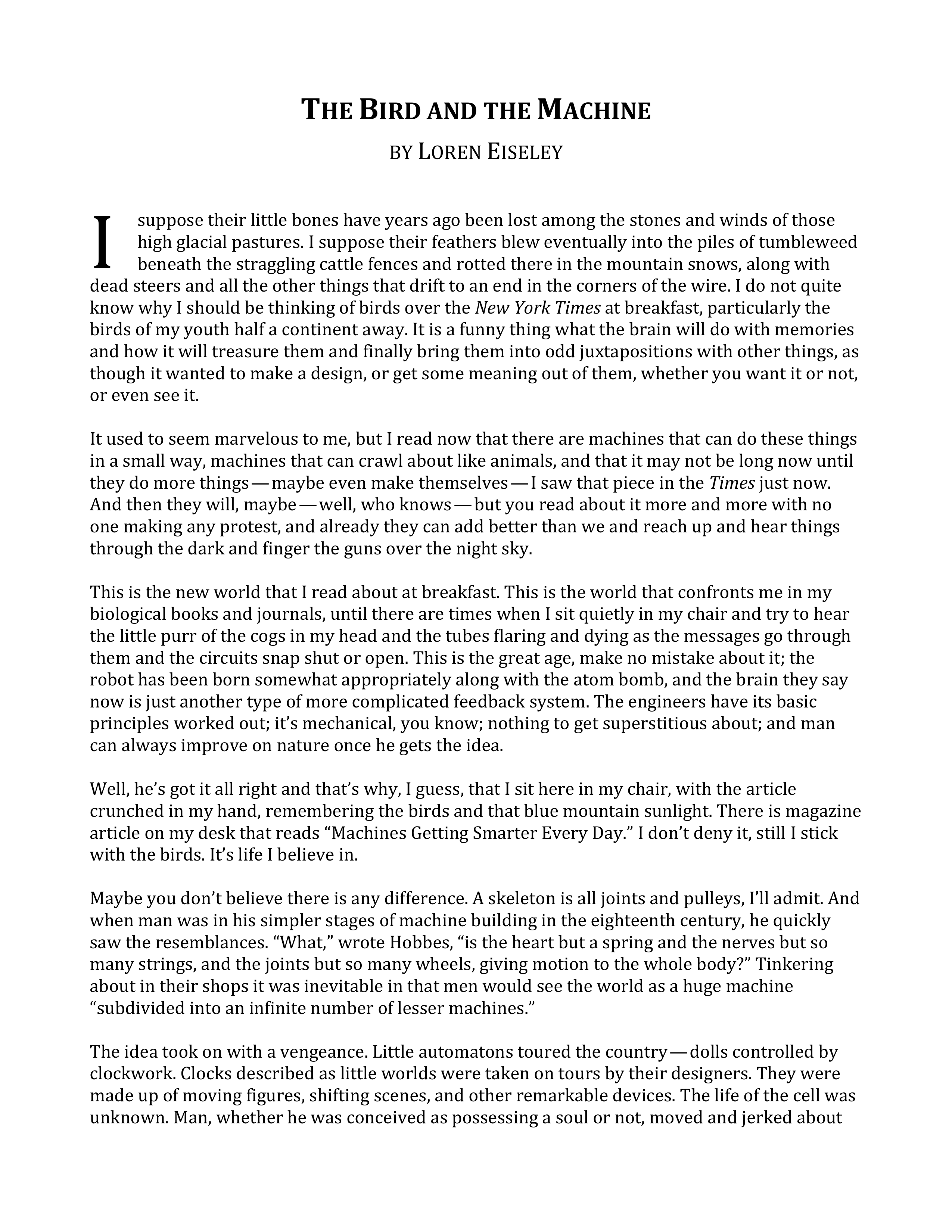 The Bird and the Machine Essay — page 1