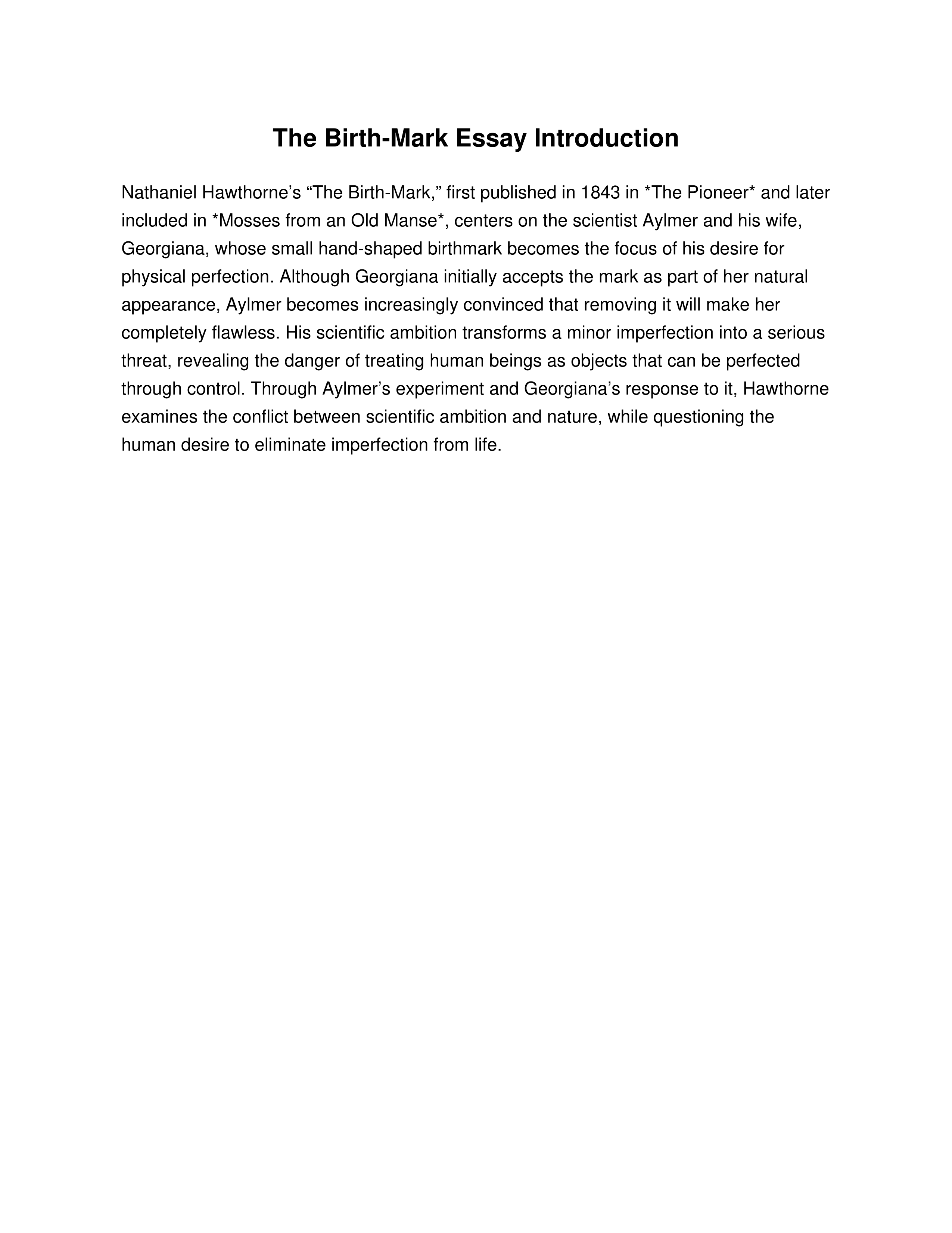 The Birth-Mark Essay Introduction — page 1
