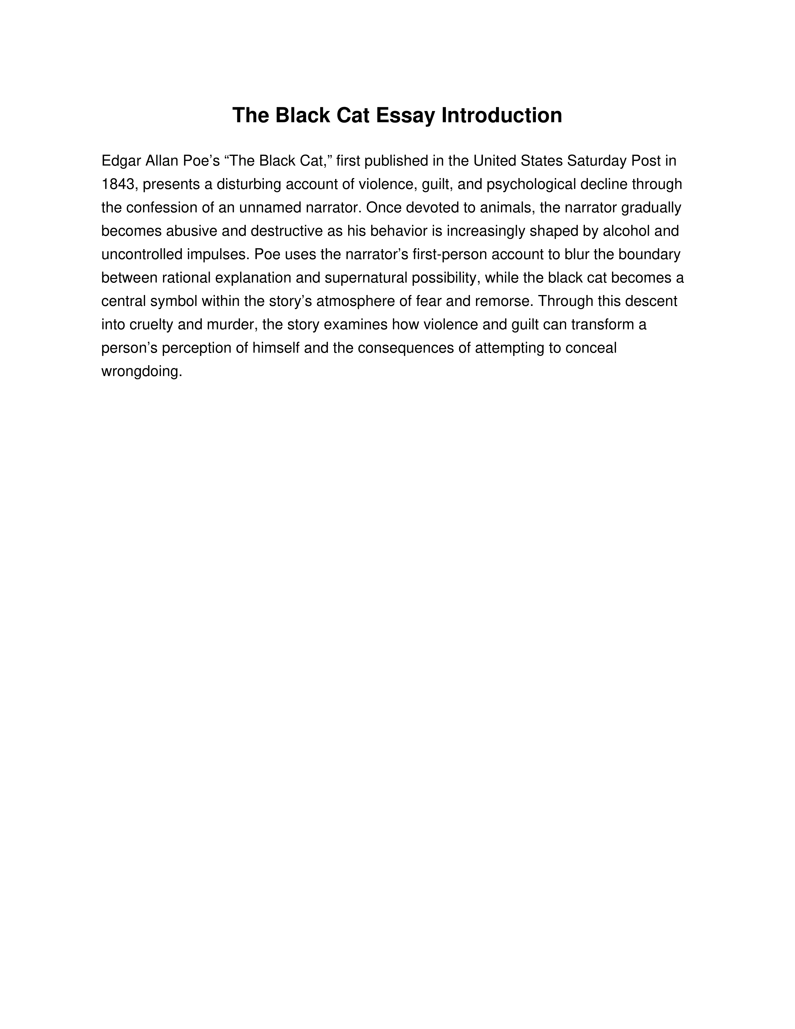 The Black Cat Essay Introduction — page 1