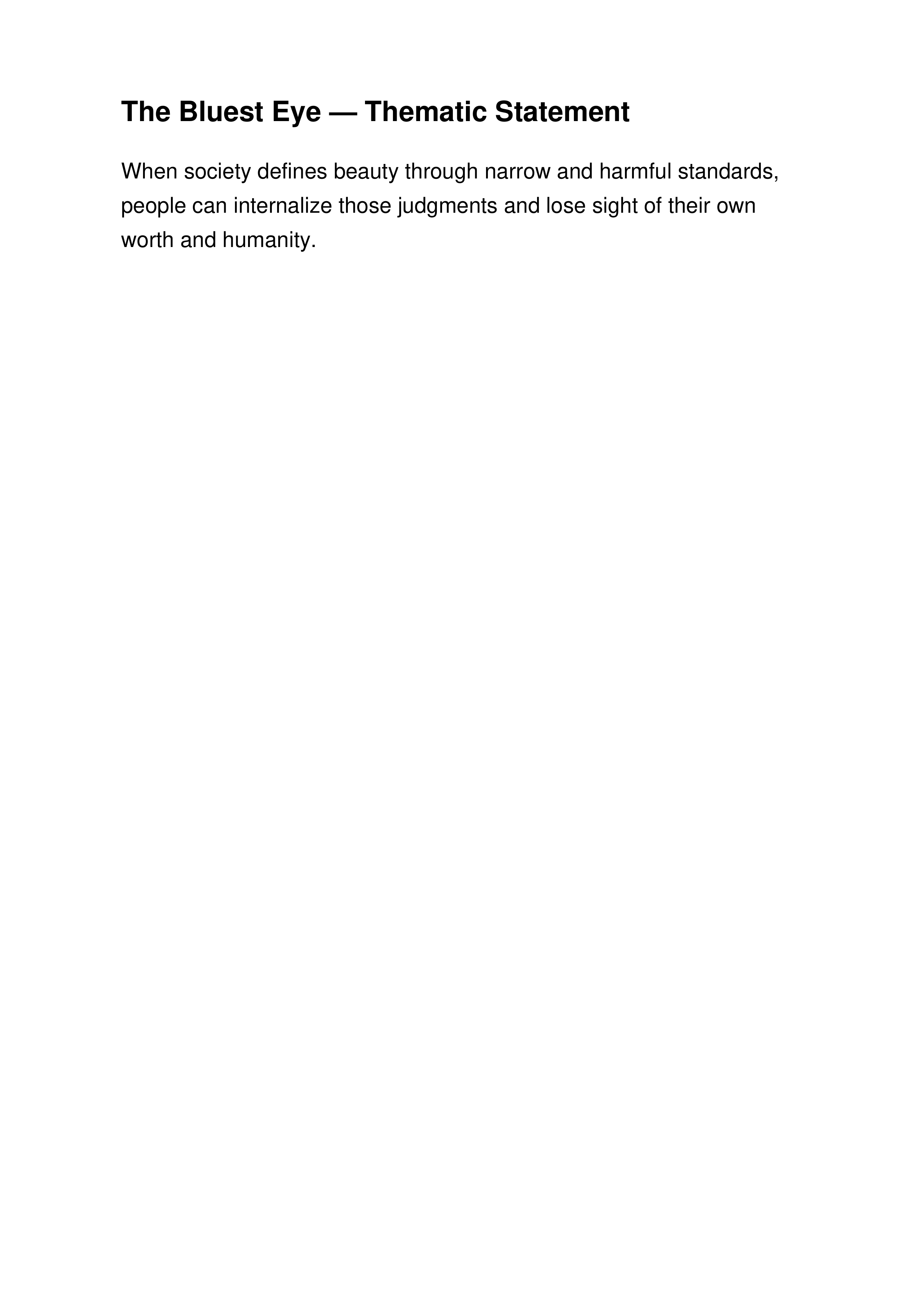 The Bluest Eye Thematic Statement — page 1