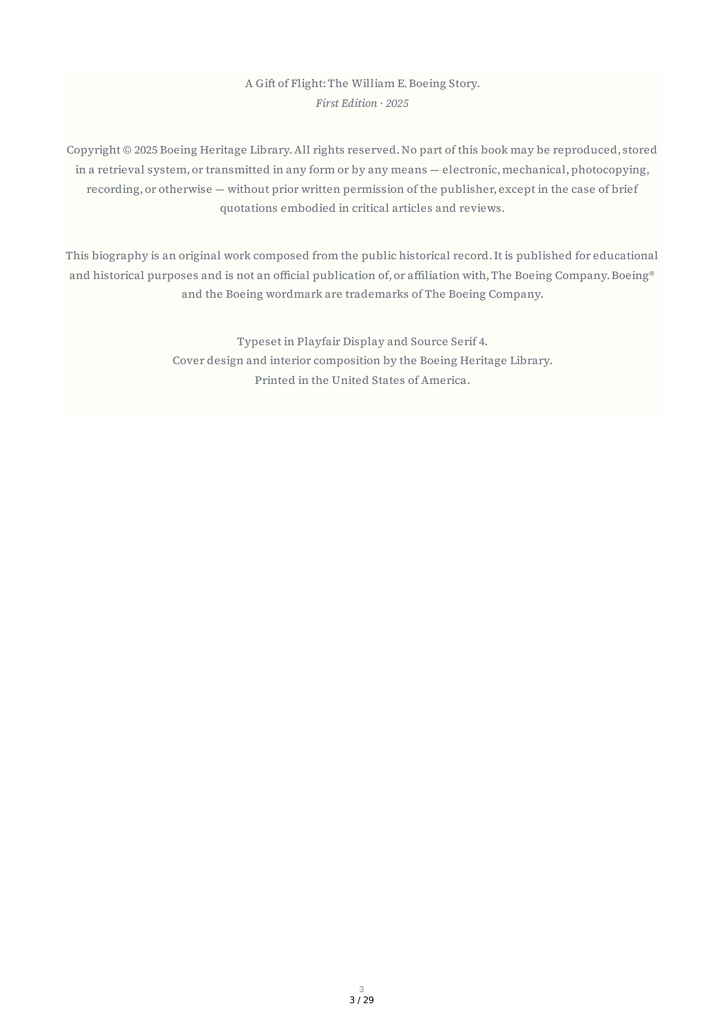 The Boeing Company The William E. Boeing Story A Gift of Flight Biography — page 3