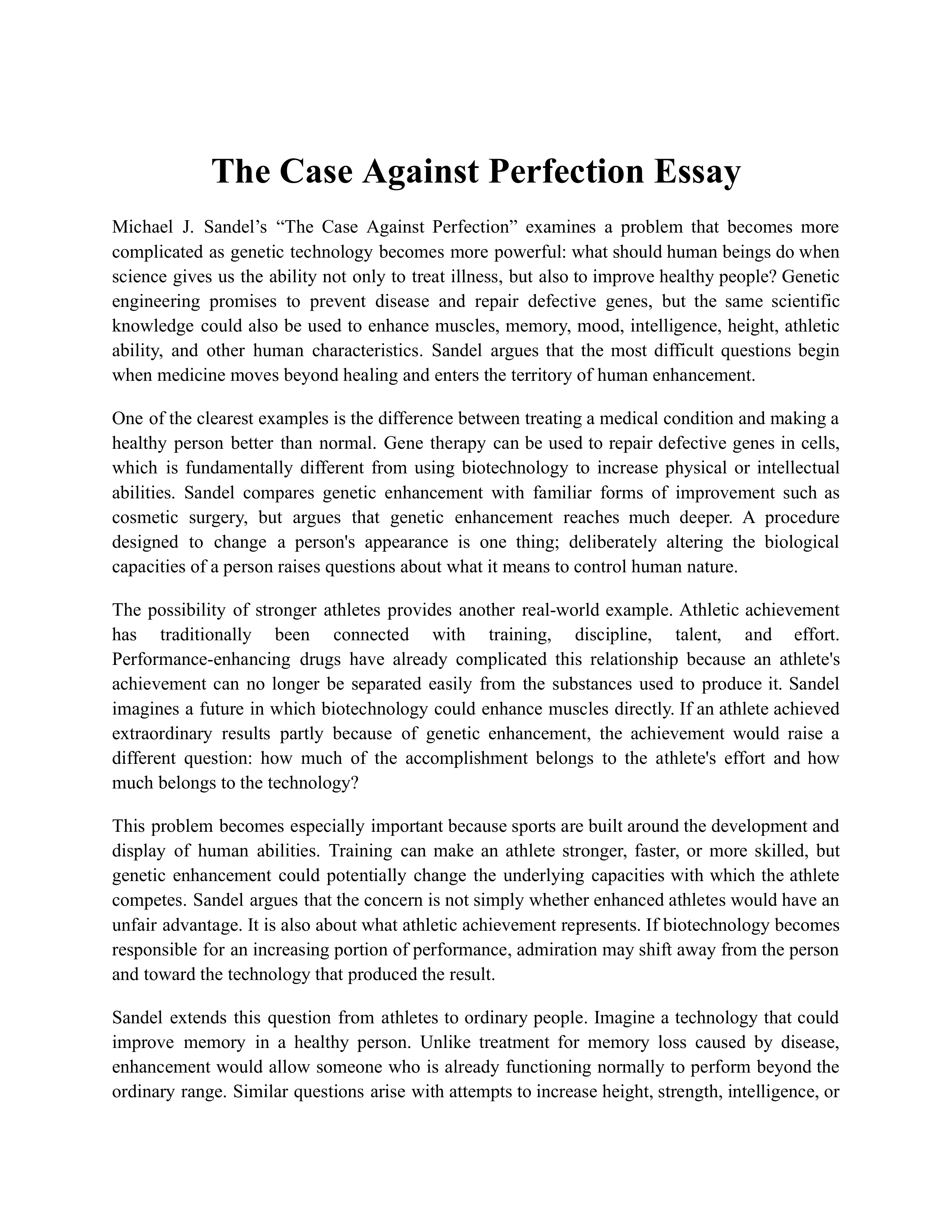 The Case Against Perfection Essay — page 1