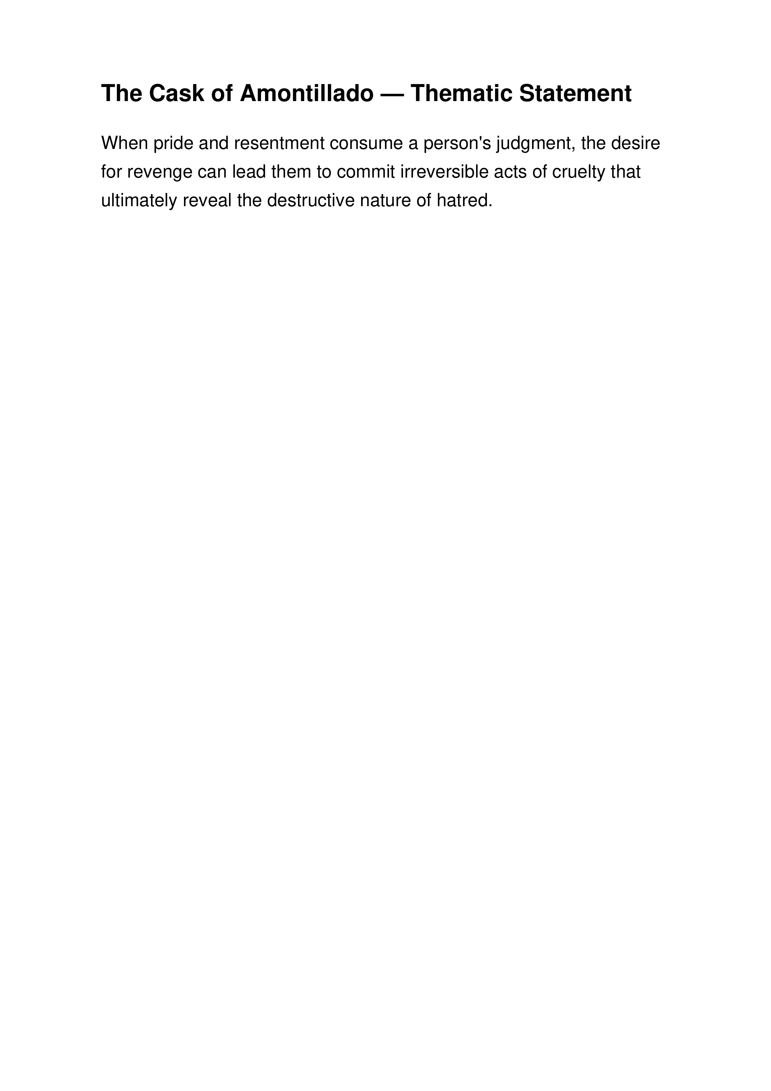 The Cask of Amontillado Thematic Statement — page 1