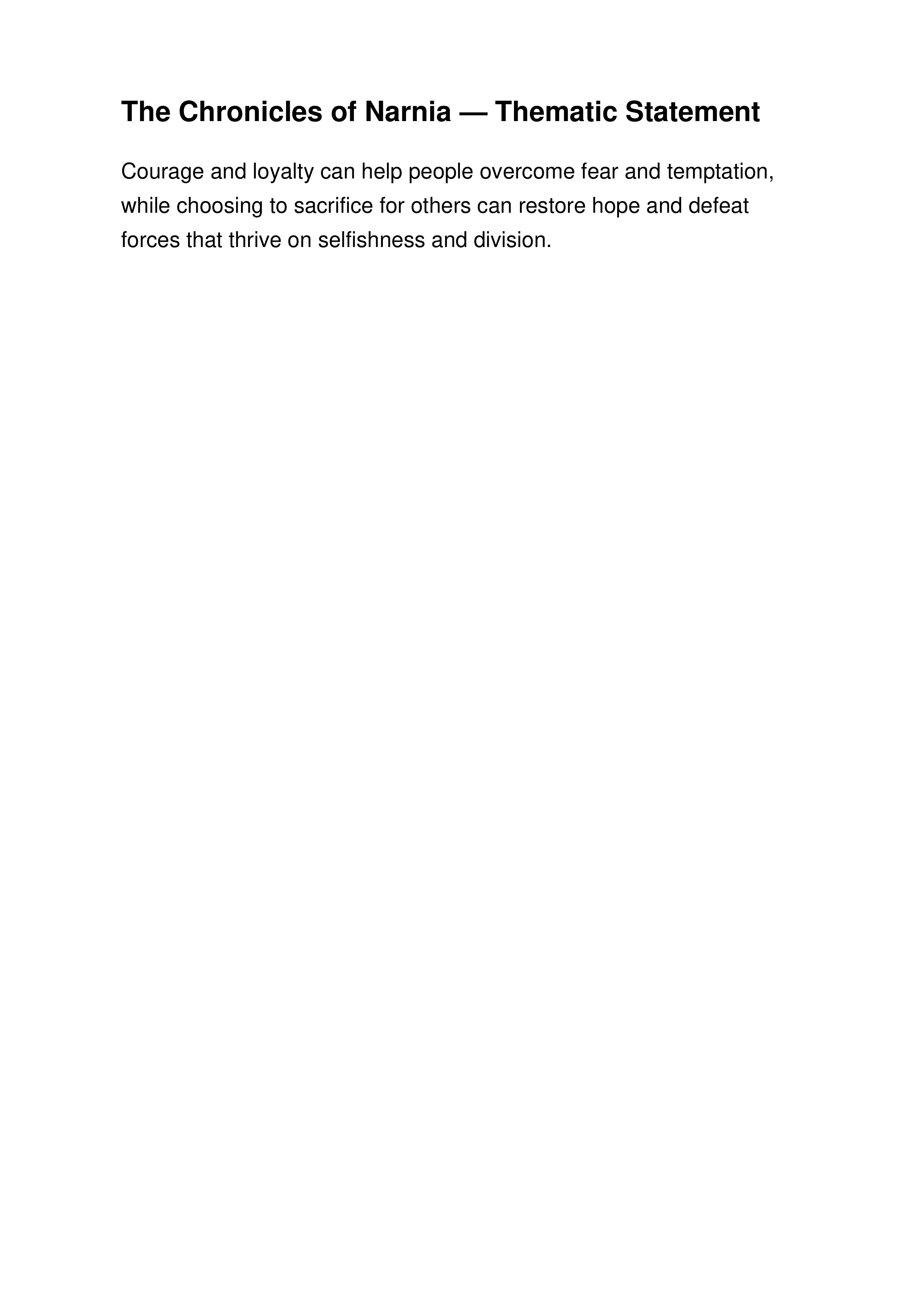The Chronicles of Narnia Thematic Statement — page 1